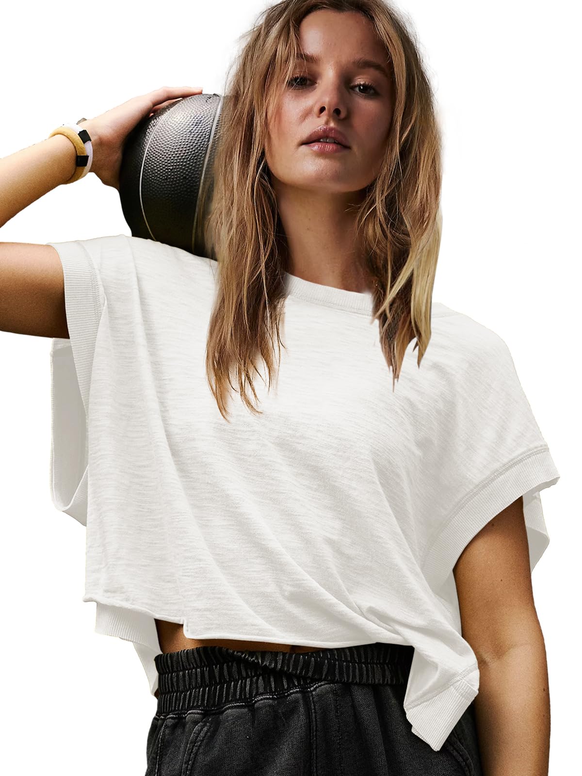 Panadila Womens Open Back Workout Top Oversized Workout T Shirts Backless Athletic Shirt Short Sleeve Baby Tee (White,S)