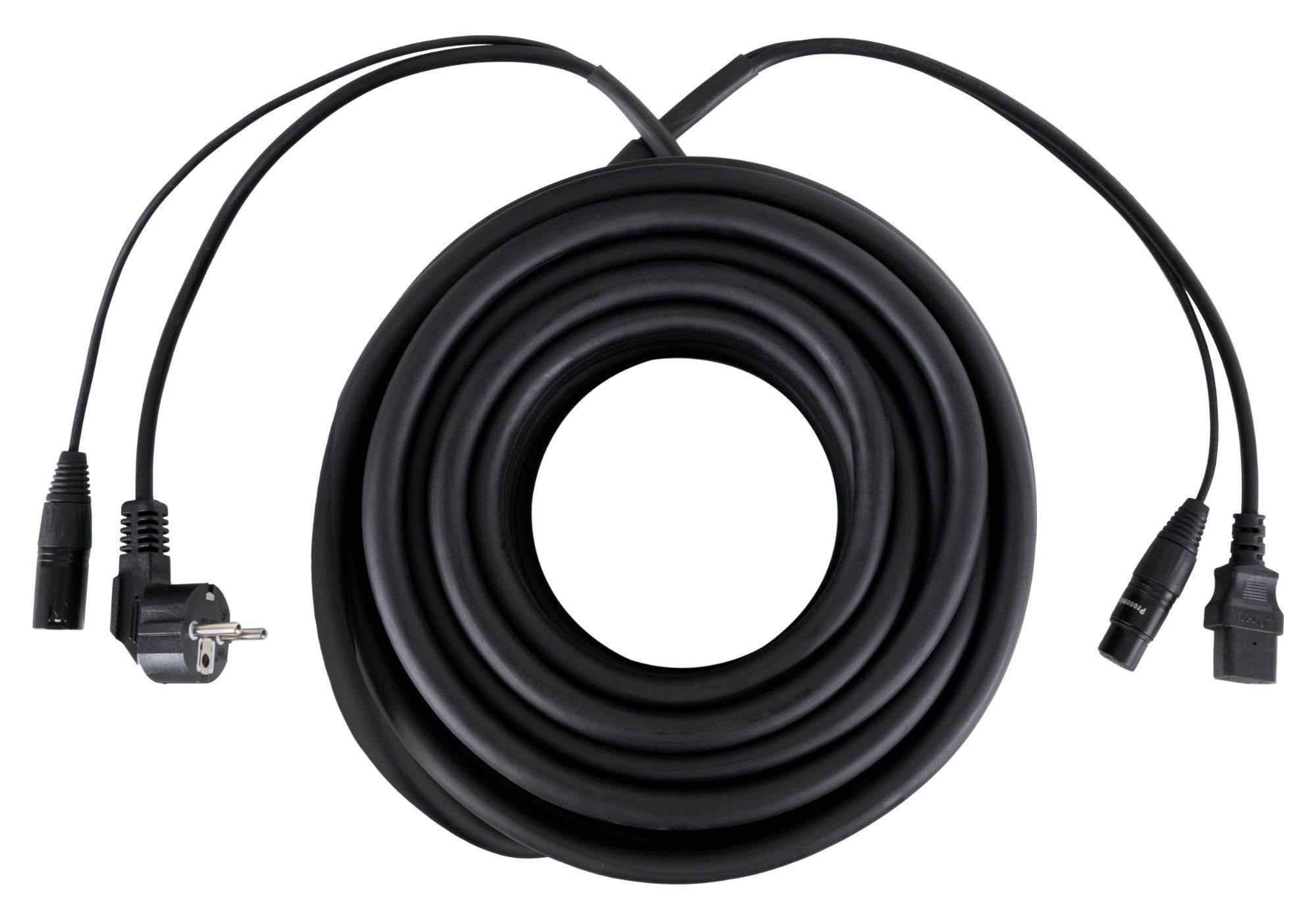 Pronomic Stage EUIECD-20 Câble Hybride IEC/DMX - câble combo de 20 m pour alimentation et signal DMX - pour connecter des effets lumineux DMX - supporte jusqu’à 6A - noir