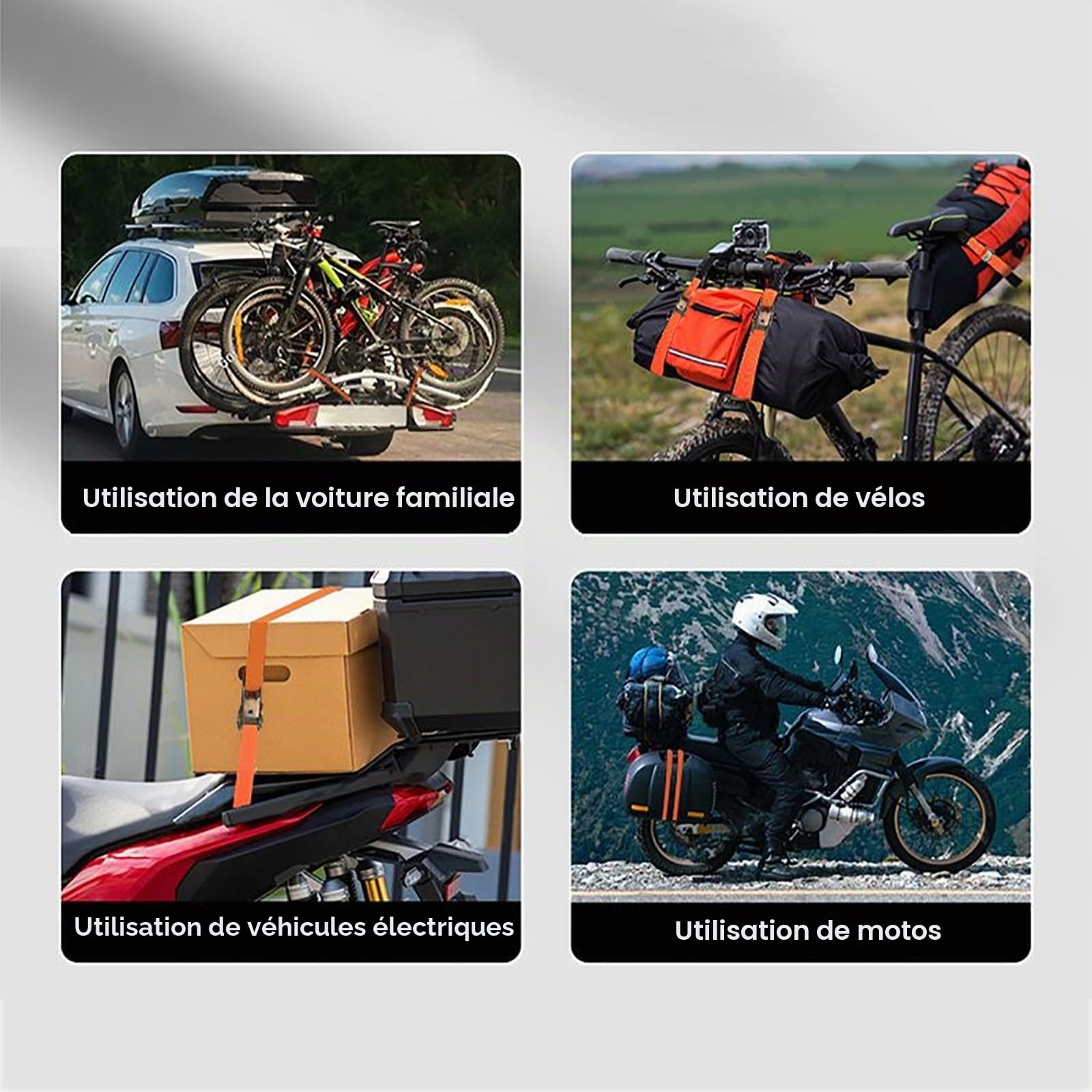Lot de 2 sangles d'arrimage de 15 m de long avec serrure à cliquet, 800 kg, largeur 25 mm, avec cliquet, sangles de fixation réglables pour charge fixe