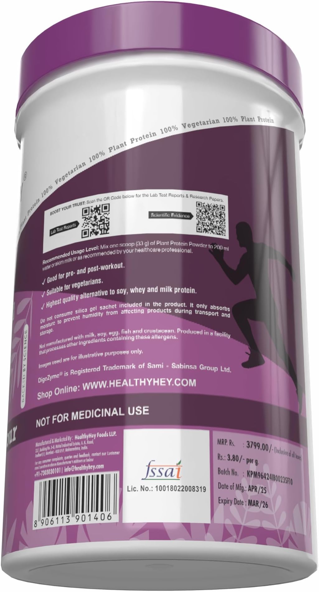 HealthyHey Nutrition Plant Protein Powder, Protein, Low Net Carbs, Non Dairy, Gluten Free, Lactose Free, No Sugar Added, Soy Free, Non-GMO -1Kg (Strawberry)