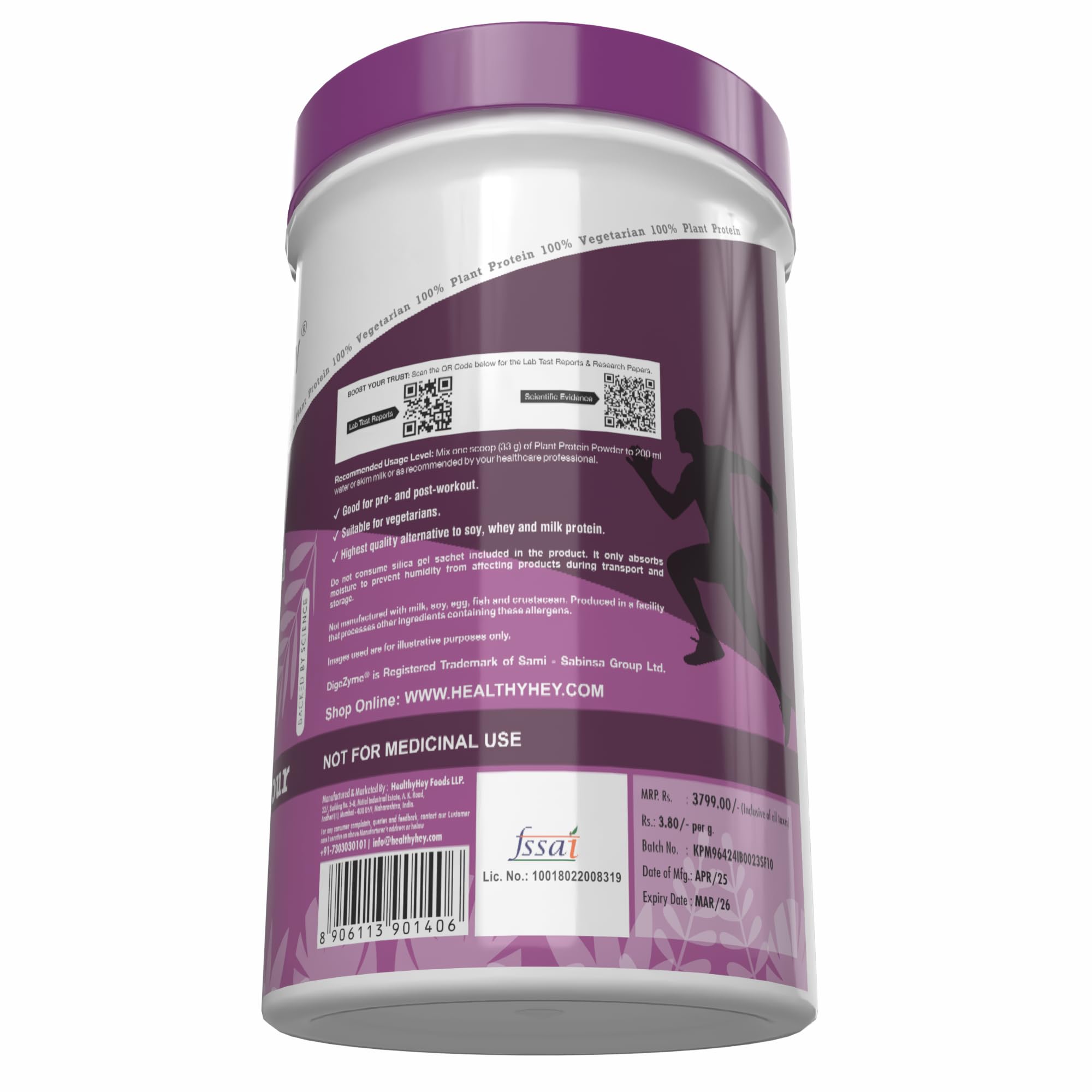 HealthyHey Nutrition Plant Protein Powder, Protein, Low Net Carbs, Non Dairy, Gluten Free, Lactose Free, No Sugar Added, Soy Free, Non-GMO -1Kg (Strawberry)