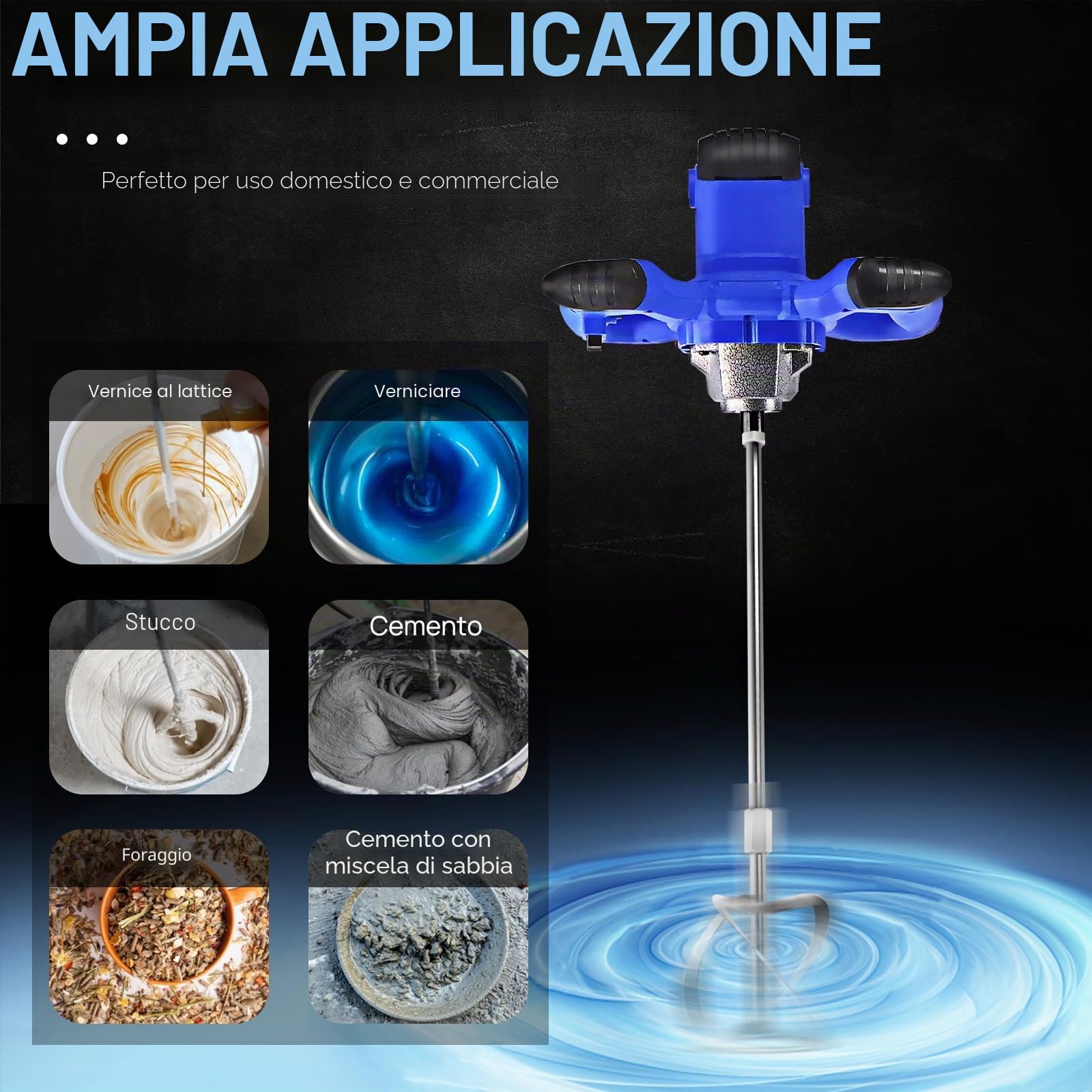 Miscelatore Elettrico 2600 W - Regolabile a 6 Velocità per Calcestruzzo, Mortaio, Vernice, Stucco di Cemento - Portatile Con Agitatore M14