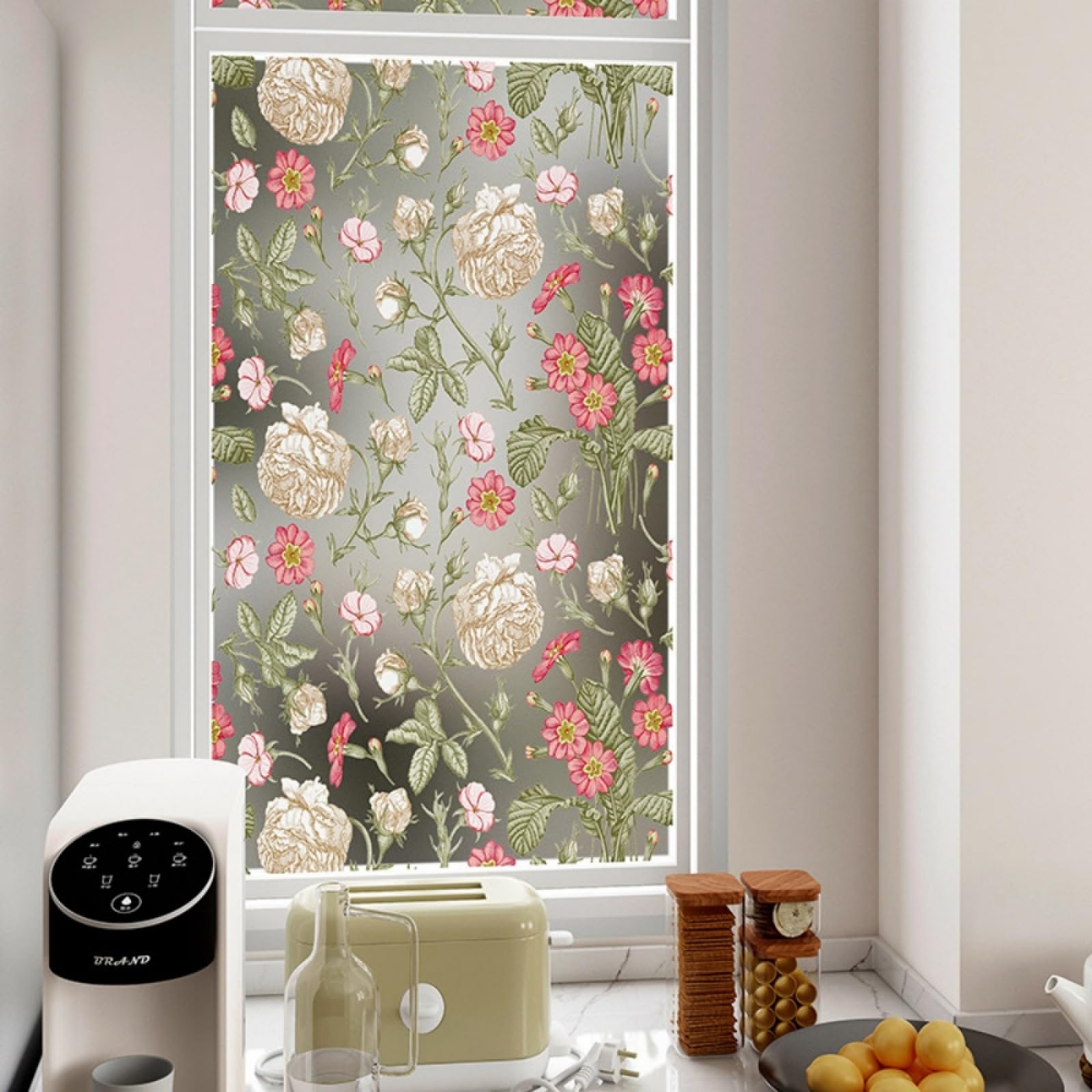 Vinilo Adhesivo Cristal Decorativo Flores Rosadas Blancas Vinilos para Cristales Privacidad Estatico Anti UV Reutilizable para Oficina Dormitorio Sala de Estar Vinilo para Ventanas
