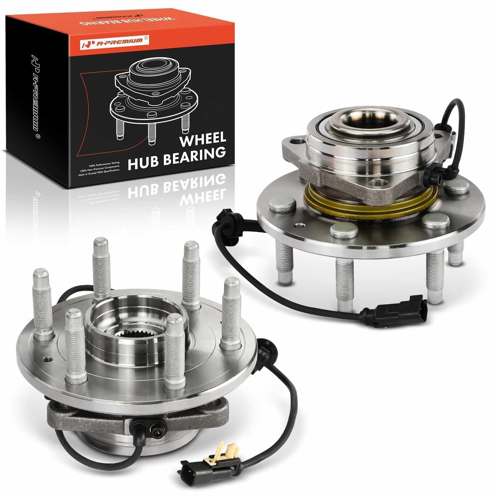 a-premium 2 x front wheel bearing and hub assembly for chevy gmc cadillac - silverado 1500, sierra 1500, suburban, yukon, escalade, xts, 4wd only & with abs & 6-lug
