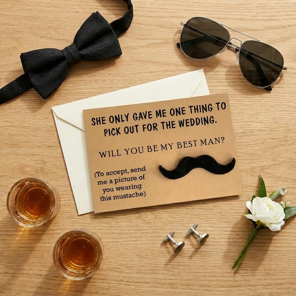 Tarjetas de propuesta de padrinos de boda con bigote, juego de 8 con sobres de 5 x 7 pulgadas, divertidos regalos de propuesta de padrinos de boda para boda