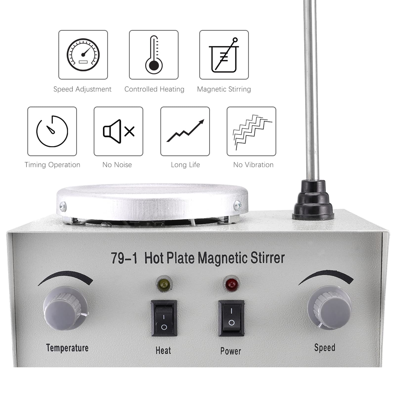 Mezclador De Control Dual De Calentamiento De Laboratorio, Máquina Mezcladora De Laboratorio De Agitador Magnético De Calentamiento, Agitador Magnético De Placa Caliente De 250W 1000ml, 0-2400RPM