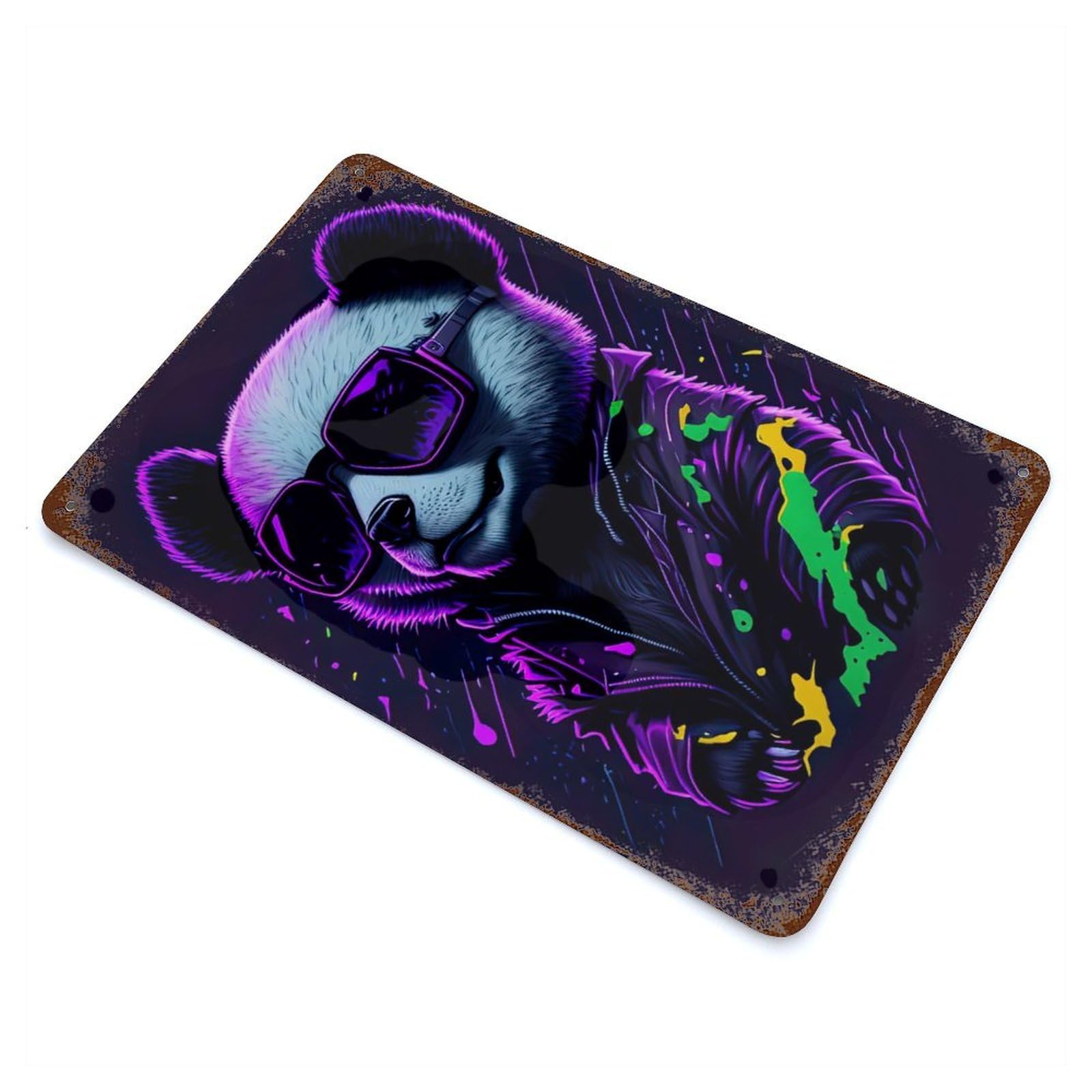 Cute Whimsical Panda Distressed Metal Wall Sign 11.8"x7.9", Ideal for Garage, Bar And Workshop Decor