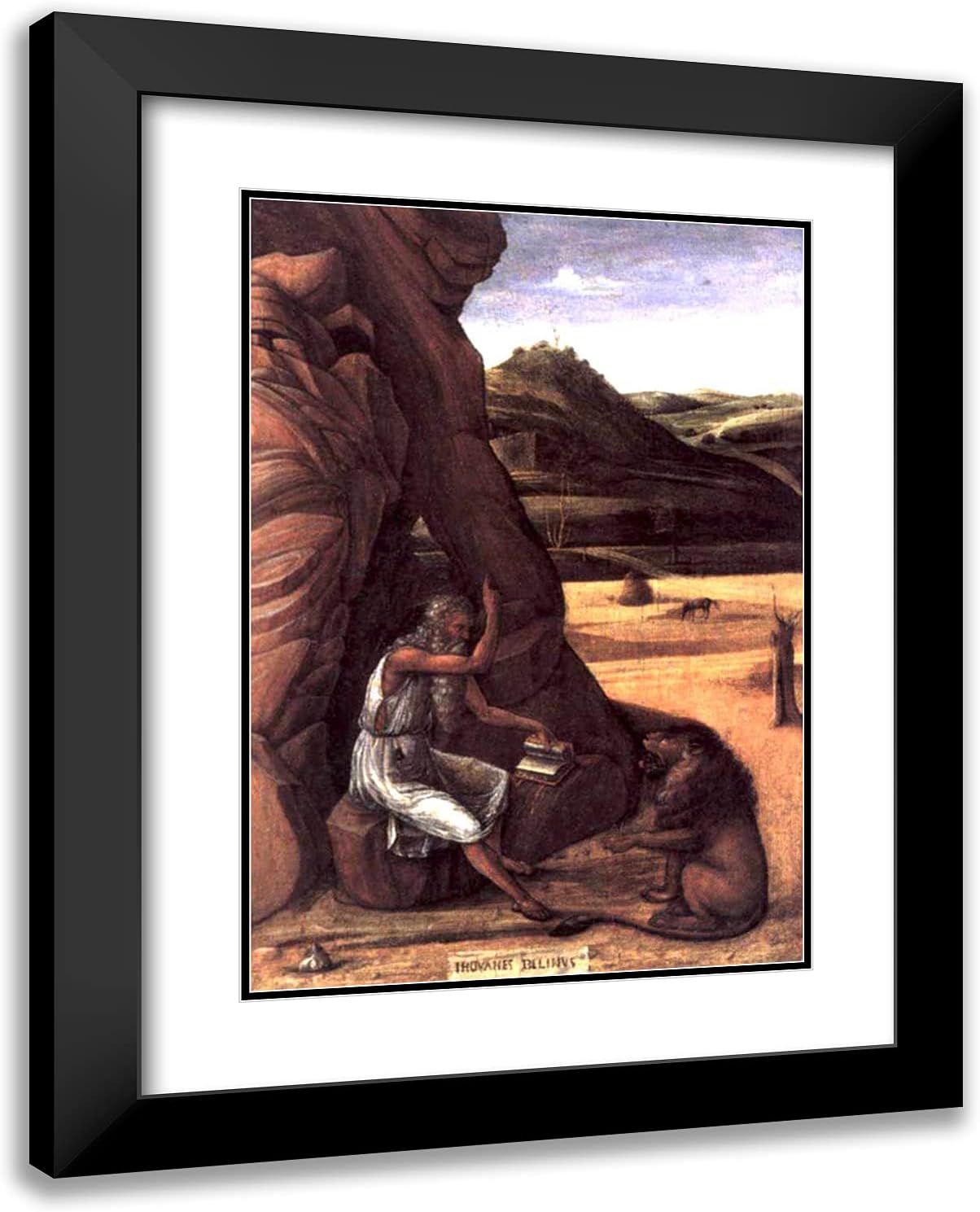 ArtDirect Bellini, Giovanni 19x24 Gold Ornate Framed Art Print with Double Matting Titled: Saint Jerome in the Wilderness