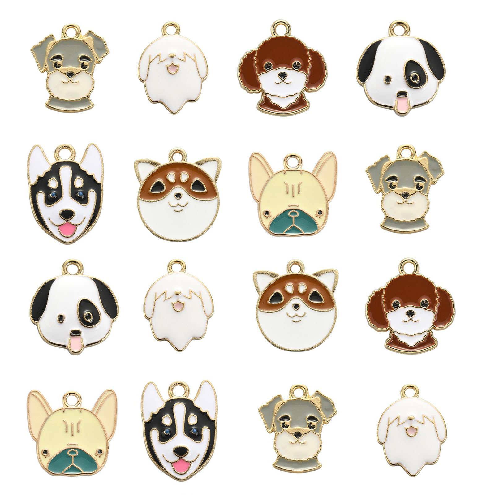 Stiesy 35Pcs 7 Styles Enamel Animal Charms Pet Dog Head Charm Cute Puppy Huskie Corgi Dangle Charms for DIY Crafts Bracelet Jewelry Making