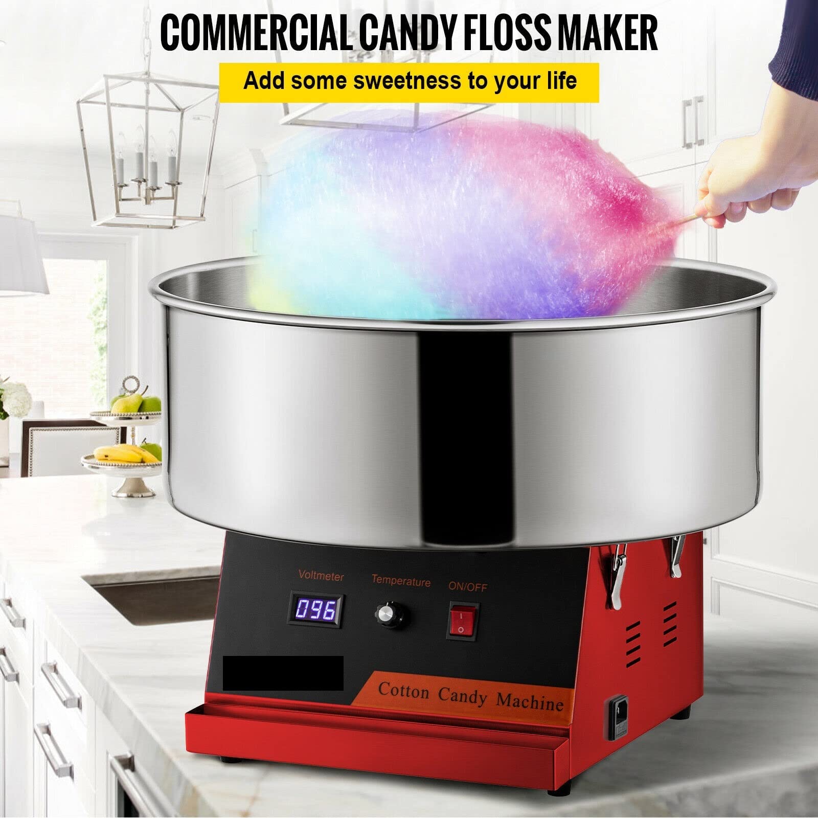Máquina eléctrica de algodón de azúcar comercial fabricante de hilo dental de caramelo malvavisco for carnavales fiestas de cumpleaños eventos deportivos(Blauw)