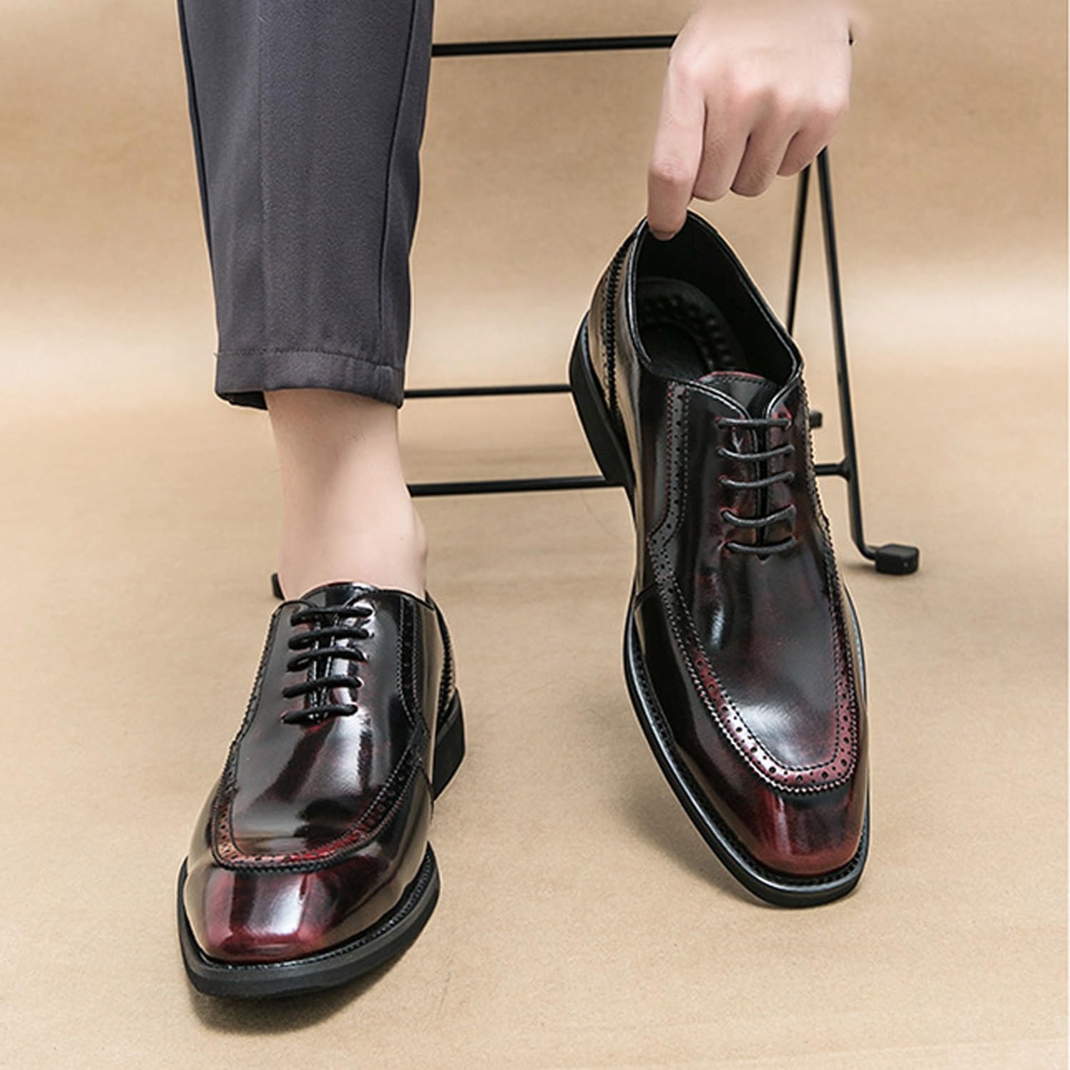 Scarpe da uomo con lacci Oxford punta quadrata Brogue in pelle vegana comoda vestibilità per matrimonio aziendale festa formale