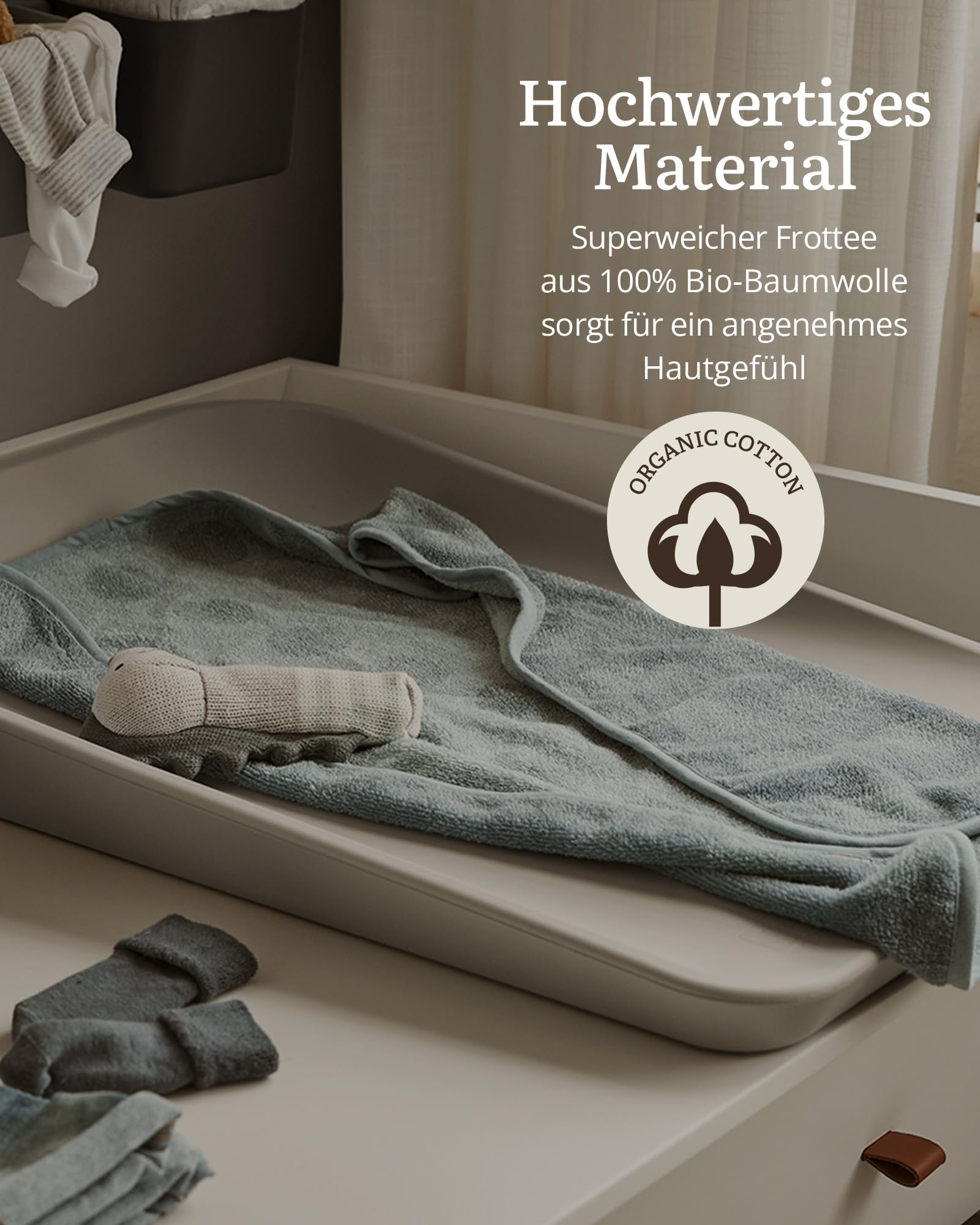 Leander Topper für Wickelauflage Blau - 100% Bio Baumwollfrottee - Ultraweich - Ideal für die Matty Wickelunterlage - Wärmt & Trocknet