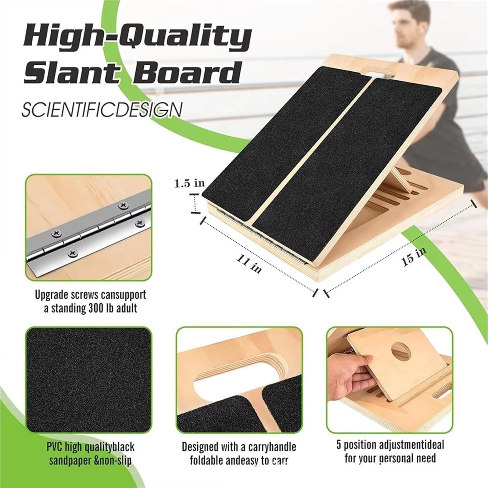 Bloque Yoga Tabla De Estiramiento Madera Profesional Inclinada Ajustable | Equipo Ejercicio Pantorrilla Antideslizante Portátil, Sentadilla
