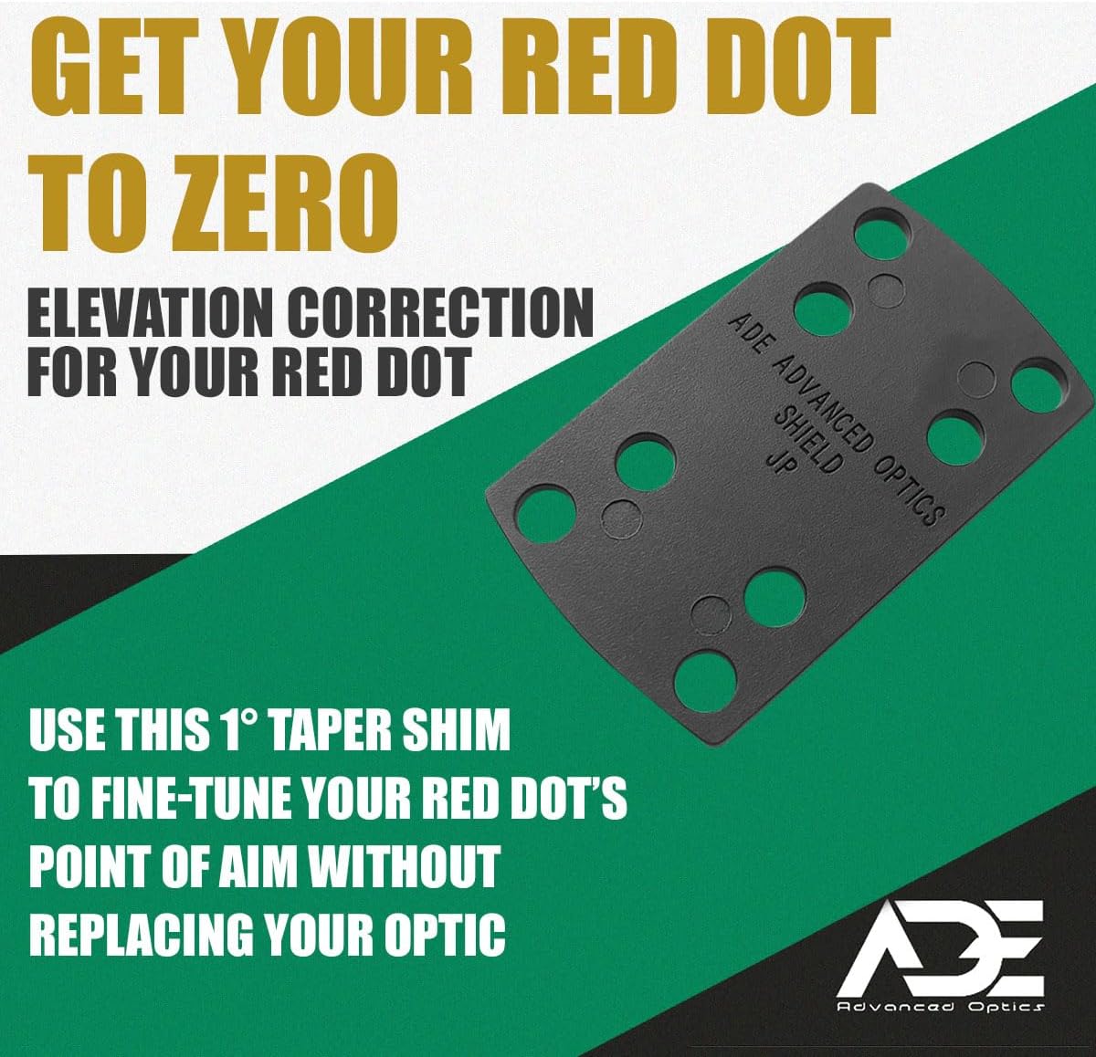 Ade Advanced Optics Red Dot Elevation Delrim Shim – Optic Riser Plate for 407K, 507K, EPS Carry, RMS, Romeo Zero, Delta Point Pro, JP Micro – 1° Shim for Mounting Adjustment, Sight Zero Correction