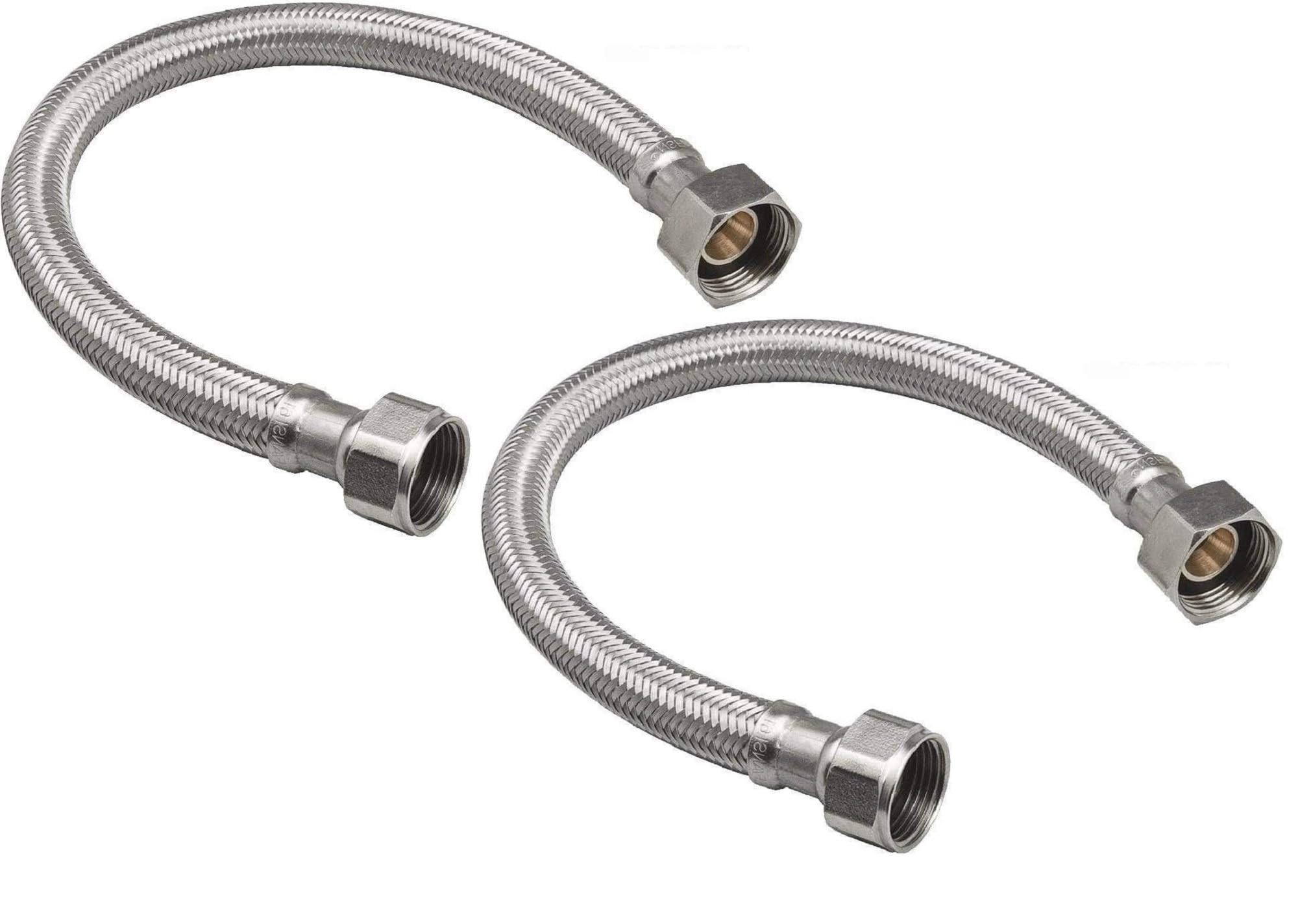 Manguera de conexión para calentador de agua de acero inoxidable flexible trenzada de 24 pulgadas EZ Fluid, paquete de 2, para tuberías de agua de hierro hembra, 3/4 pulgadas FIP x 3/4 pulgadas FIP