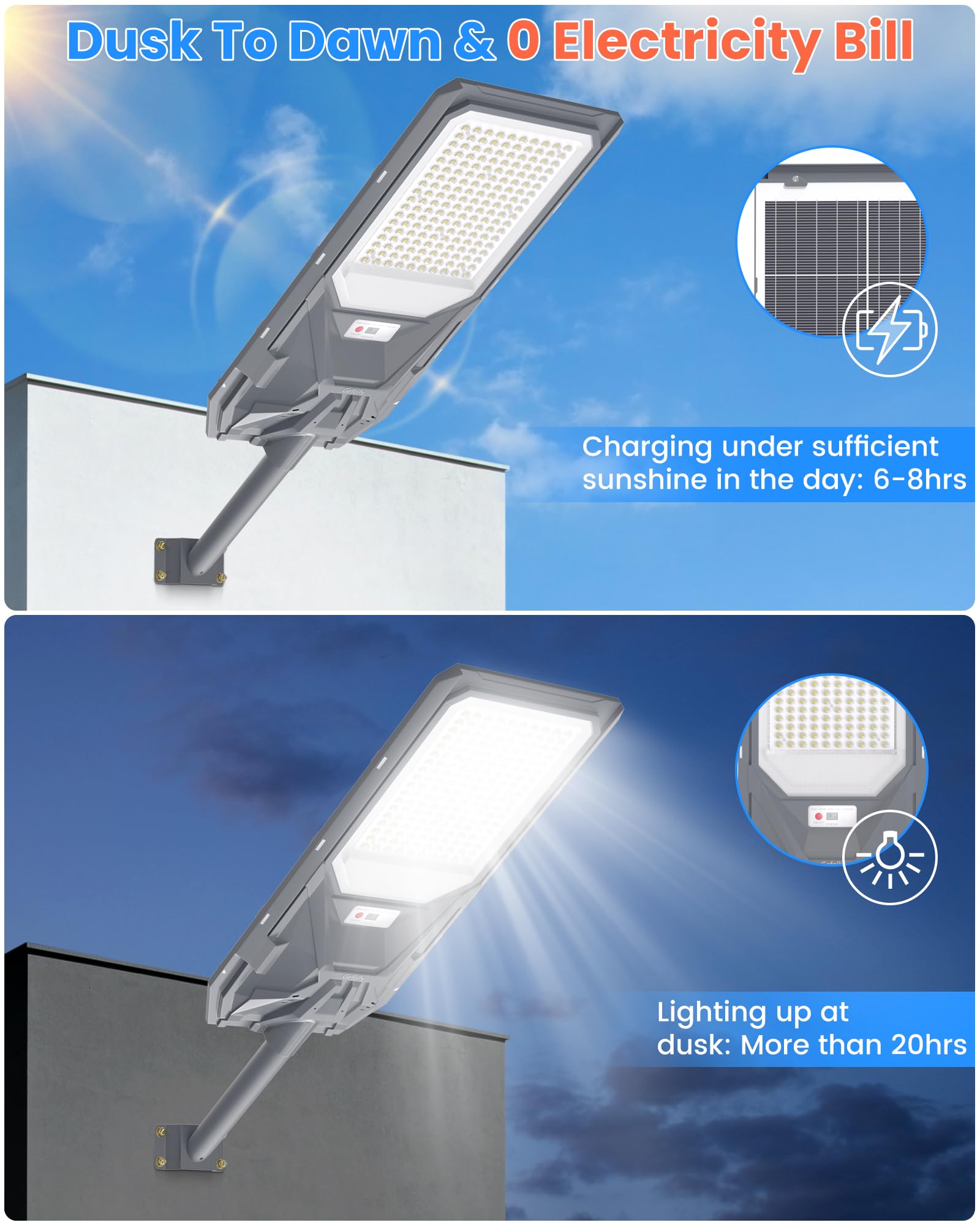 Gefolly SL-5800W Lampadaire Solaire Extérieur, LED Lampe Solaire Extérieur