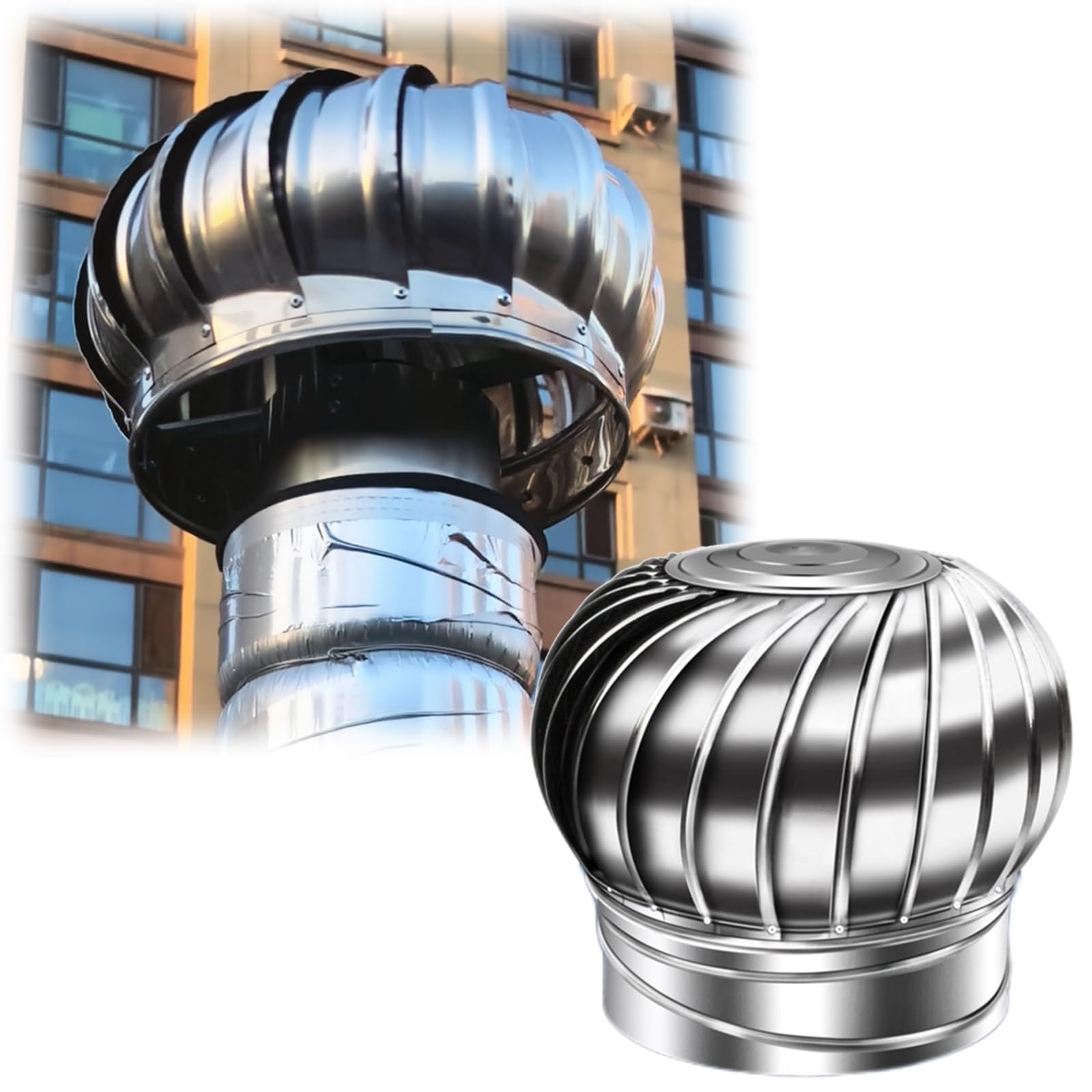 Sombrero Chimenea Giratorio de Acero Inoxidable 75 250 400mm Capa de Techo Antiviento para Estufa Chimenea Extracción de Humos(400mm/15.74in)