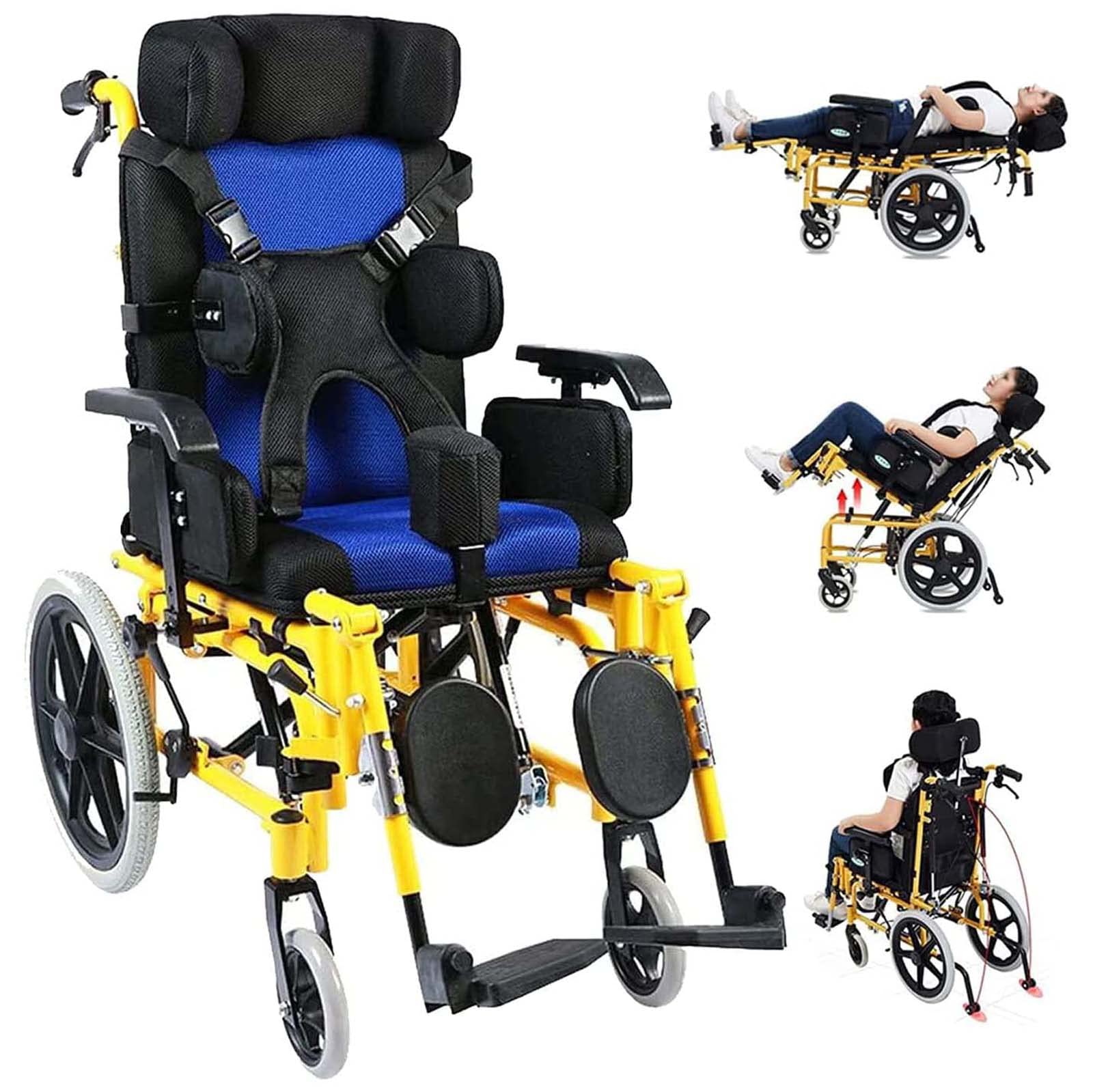 Dziecięce rozkładane wózek inwalidzki, lekkie krzesło składane z regulowanym zagłówkiem i podłokietnikami, ergonomiczna pozycja pełnego kłamstwa dla dzieci i dorosłych, przenośna pomoc w poruszaniu si