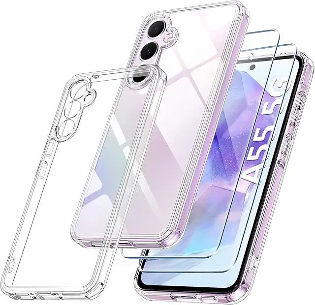 Coque Samsung Galaxy A55 5G - Protection Militaire, Verre Trempé, Transparent