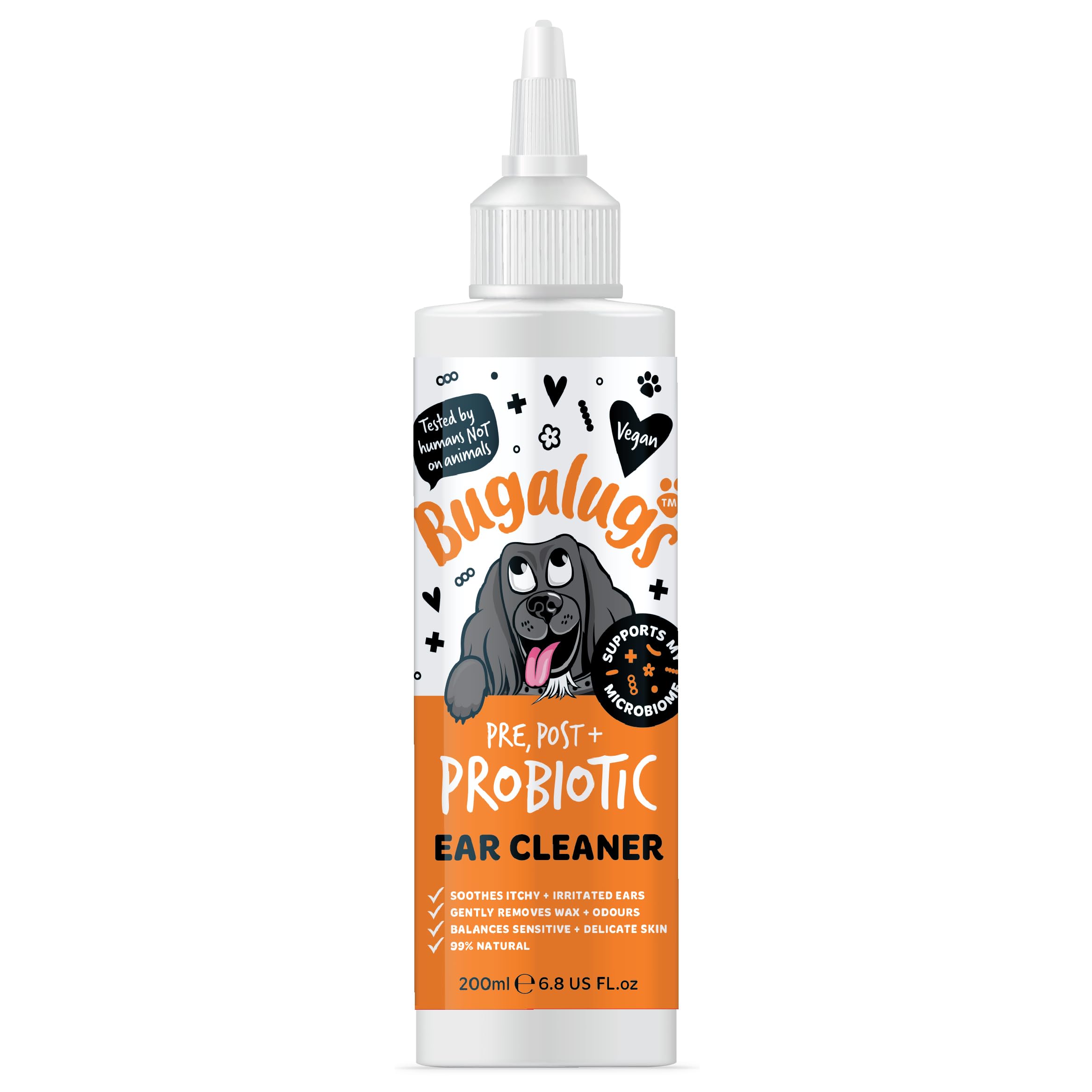 BUGALUGS Dog Ear Cleaner with Pro, Pre and Probiotics for dogs that helps soothe itchy ears, remove wax and odours plus dog ear drops support your dogs Microbiome (Probiotic Ear Cleaner 200ml)