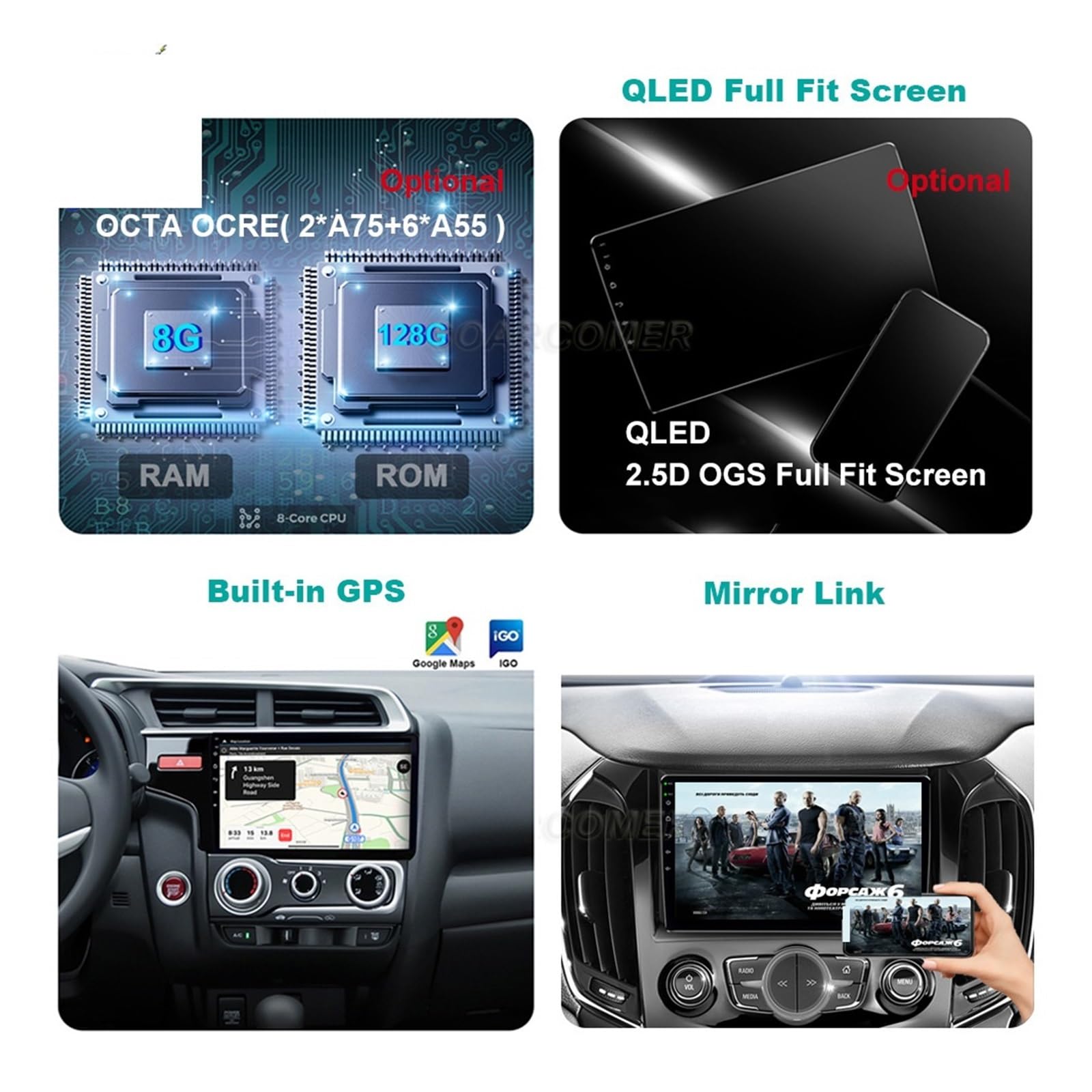 Navigatore Satellitare Monitor del Veicolo for Auto Schermo di Navigazione Multimediale for Autoradio(2G 32G Cam DVR)