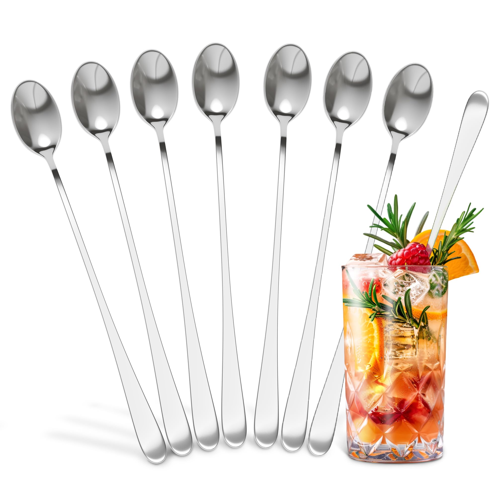 Iced Tea Spoons Long Handle, Set of 8, 9 In, Stainless Steel, Classic Style