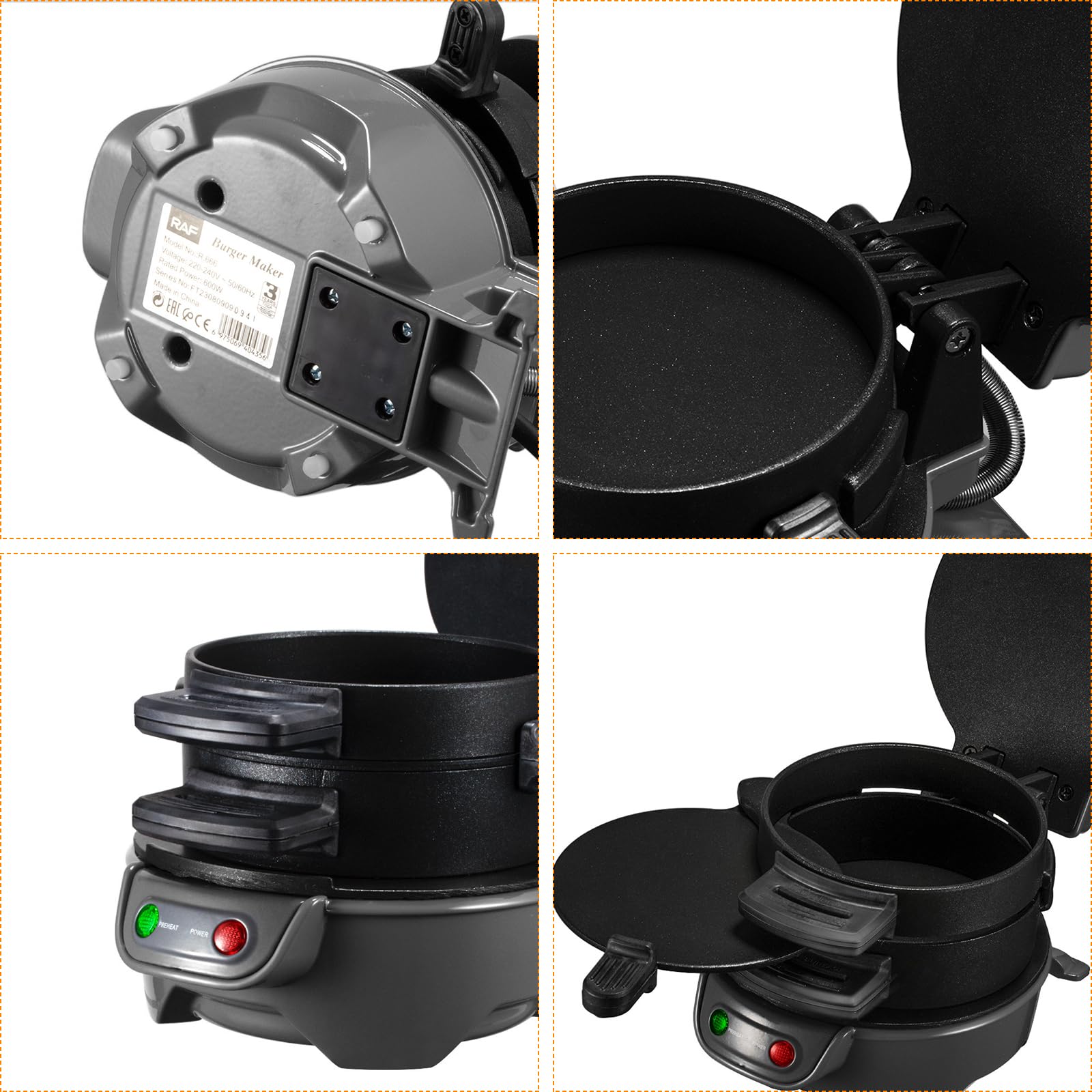 Appareils à Sandwiches, 600W Burger Maker avec revêtement antiadhésif, Grill Sandwich/Hamburger Avec Compte à Rebours Numérique, lavable au lave-vaisselle pour un petit déjeuner rapide (Gery)