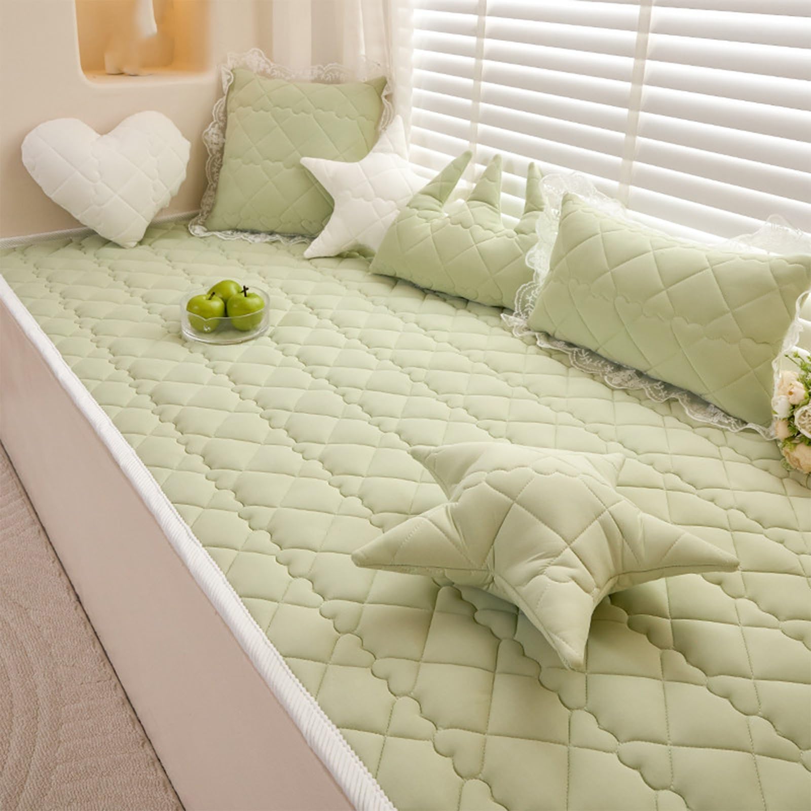 Tapis de rebord de fenêtre antidérapant vert 60x180 cm lavable en forme de cœur