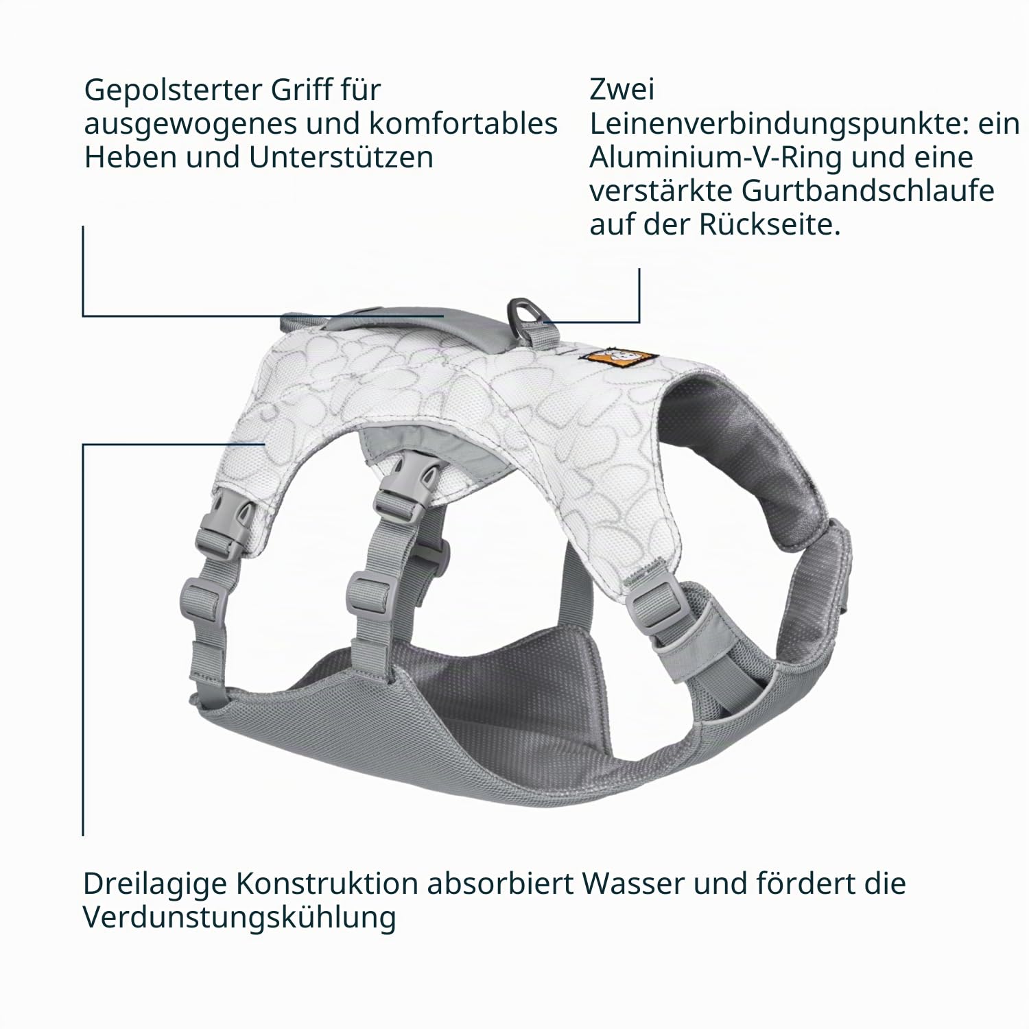 RUFFWEAR Swamp Cooler Hundegeschirr und Griff, leichte Laufausrüstung hält Haustiere bei heißem Wetter kühl, Verstellbar, stark und kühlend, 2 Leinen-Portale, Biolumin Blue (Small, 56-69 cm)