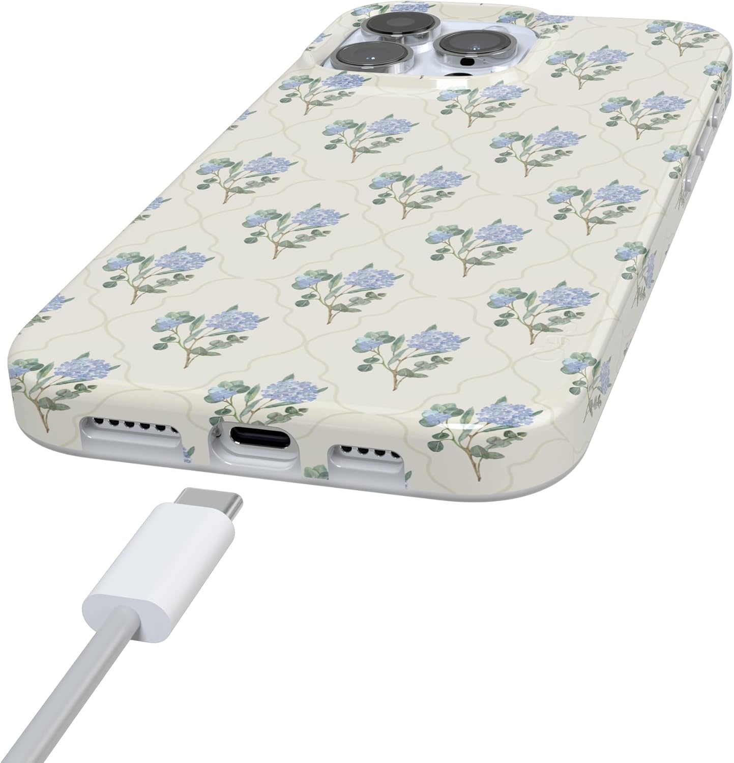 Casely iPhone 16 Pro Case | Vintage Garden | Blue Hydrangea | Compatible with MagSafe | Classic Ultra Slim Design