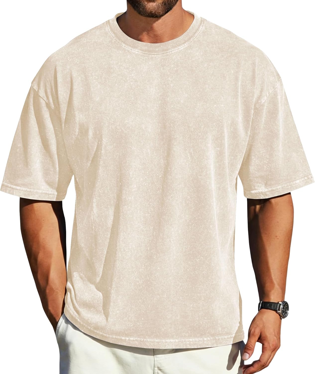 rosemia Oversized Tshirts for Men Vintage Short Sleeve Shirts Acid Wash Basic Tees