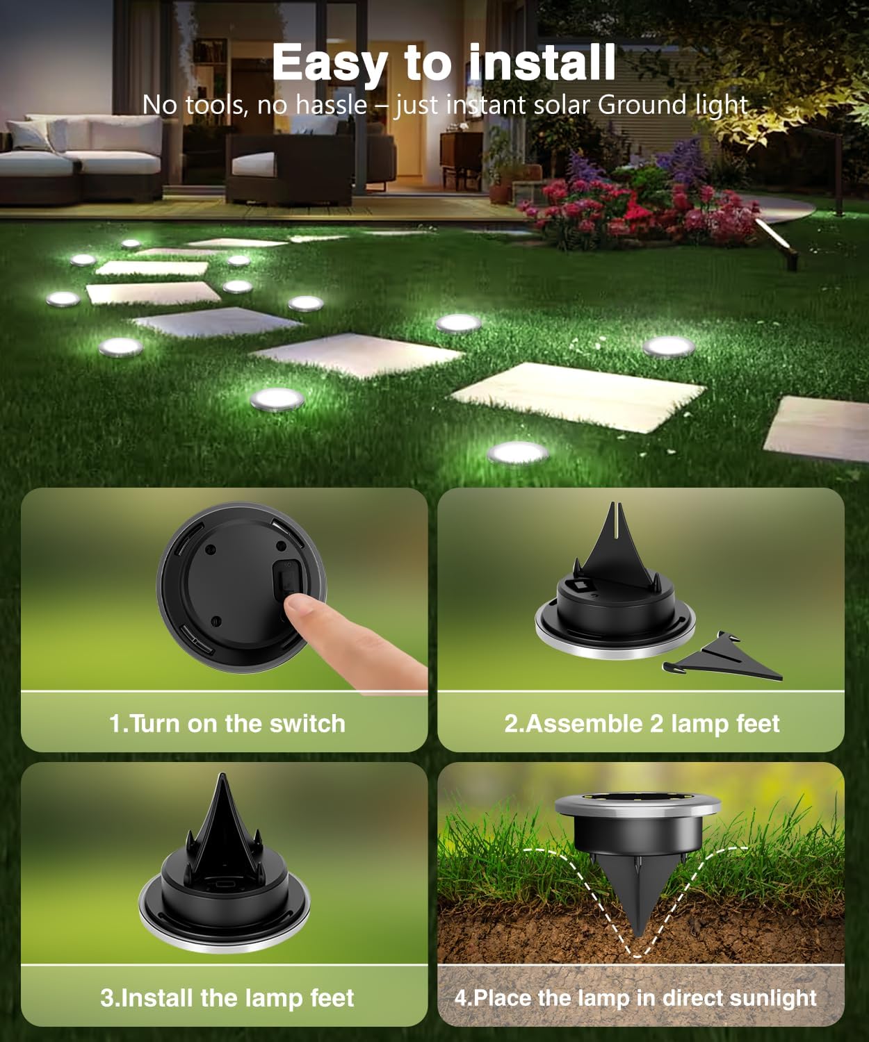 Mini Solar Ground Lights 12 Pack, Solar Lights Outdoor Waterproof, Solar Garden Lights Outdoor Landscape Lighting for Pathway Walkway Patio Yard Driveway, Cold White - Image 6