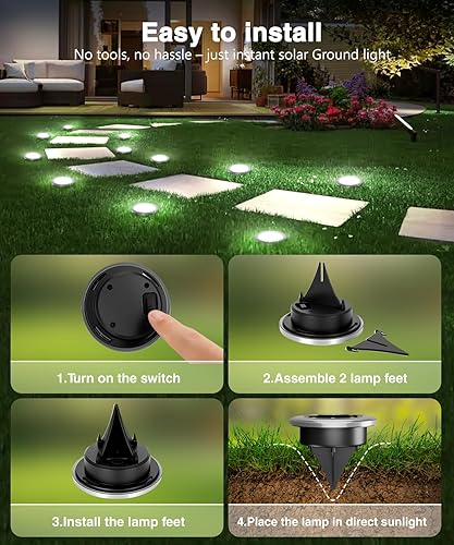 Miniatura 6 de Paquete de 12 mini luces solares de tierra, luces solares impermeables para exteriores, luces solares de jardín, iluminación de paisaje al aire