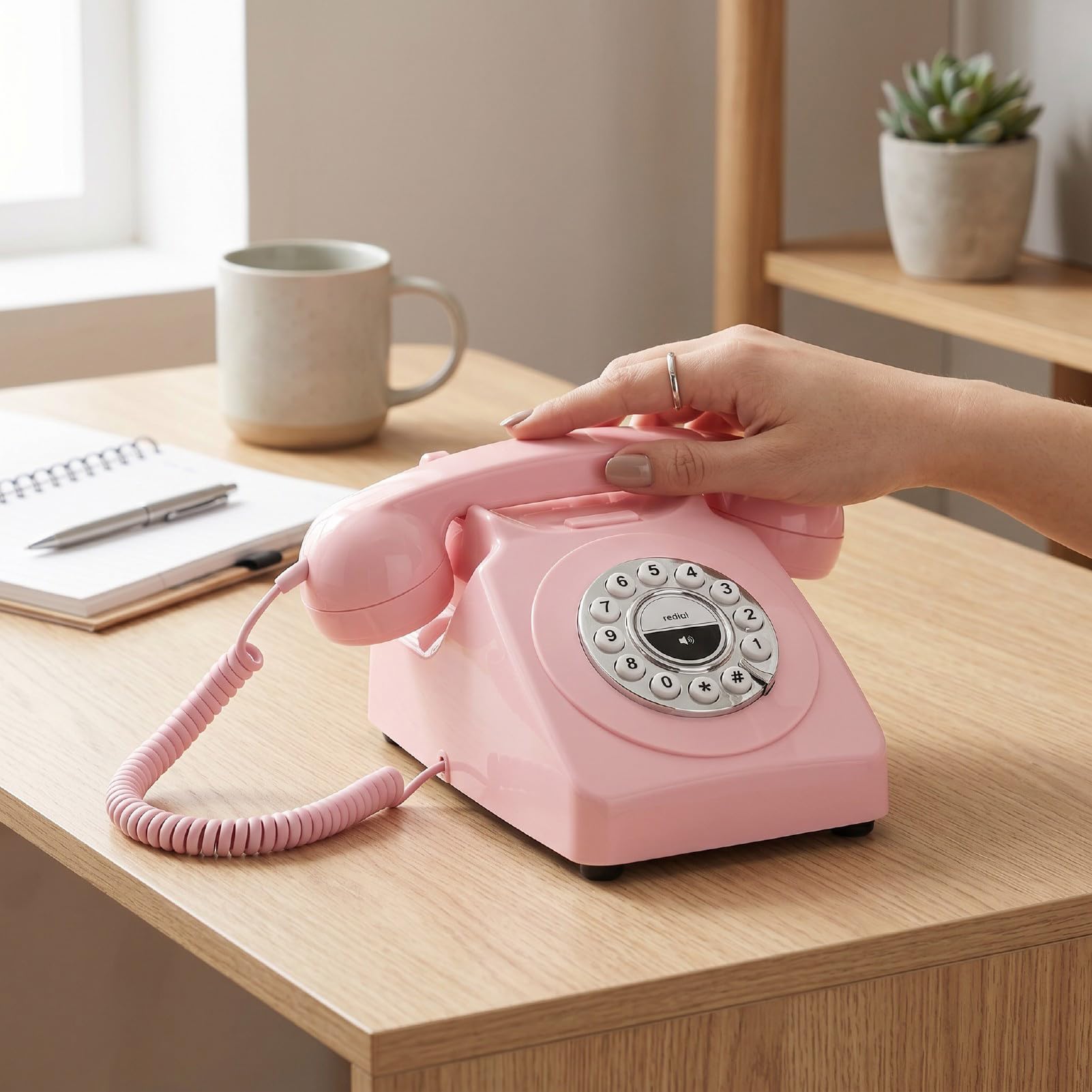 Telefono Fisso BT, retrò, Ricaricabile, 1200mAh (PINK)