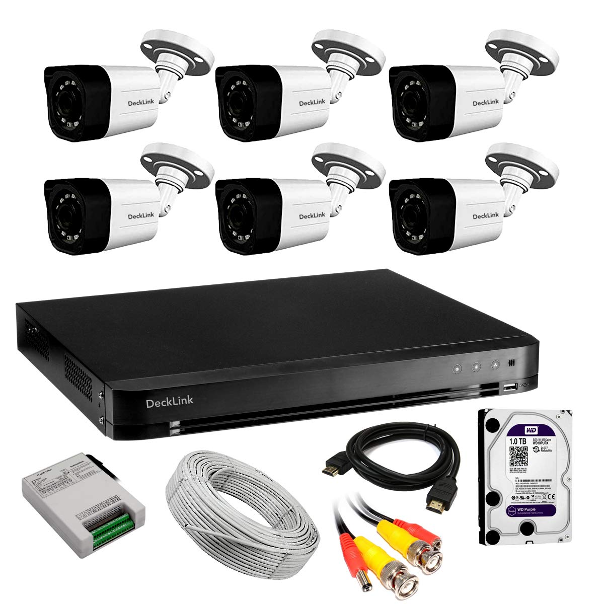 DeckLink Full HD 2.4MP 6 CCTV Camera Full Combo Set 8Ch DVR 265+ 5in1 Mode + 1Tb Surveillance Hard disk + 90Mtr. Wire Role + All Required Accessories-image-4