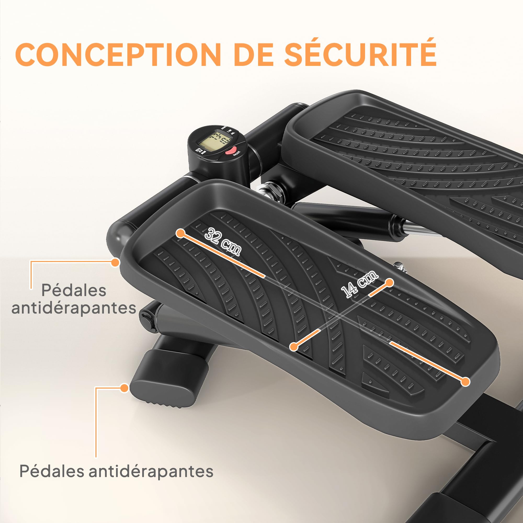 SPORTNOW Mini Stepper Fitness, Stepper Disque de Torsion de la Taille 2 en 1 pédales antidérapantes surdimensionnées, écran LCD, Hauteur réglable, 100 kg, pour la Maison Gym Aucun Assemblage requis