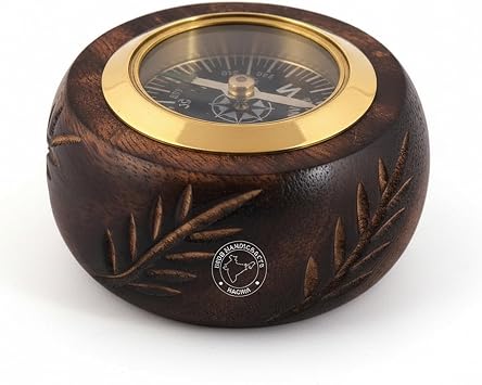 Handcrafted Wooden Compass with Brass Ring Vintage Working Compass for Desk, Home & Office Decor | Antique Nautical Navigation Gift | Handmade Paperweight & Collectible for Men, Travelers & Explorer