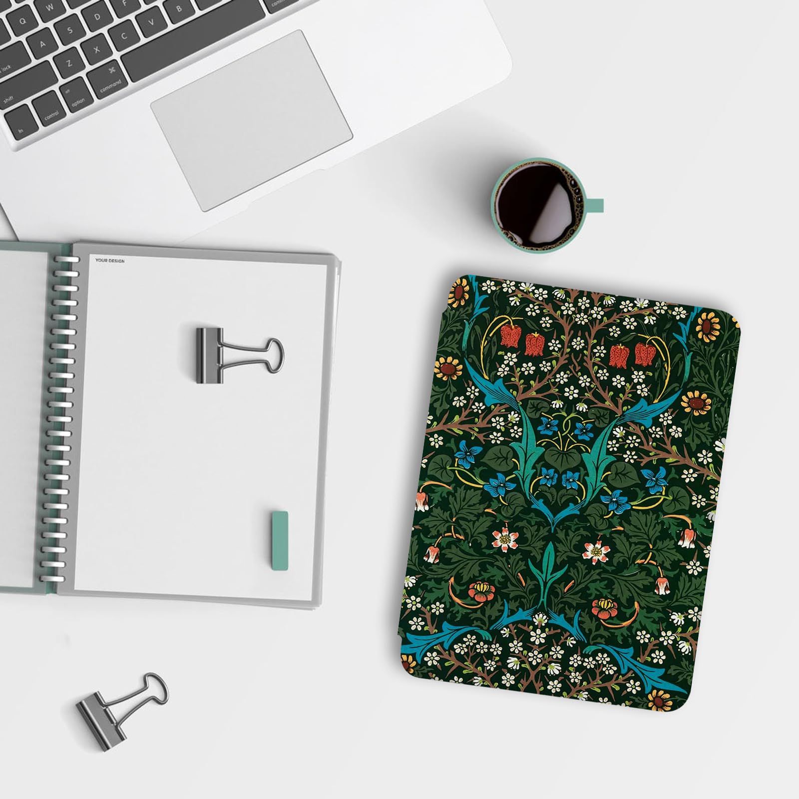Schutzhülle für alle Kindle 15,2 cm (6 Zoll) Kindle 2024 und 2022 (11. Generation), niedlich, schlank, leicht, mit Handschlaufe, PU-Leder mit grünem Blumenmalerei-Design, William Morris