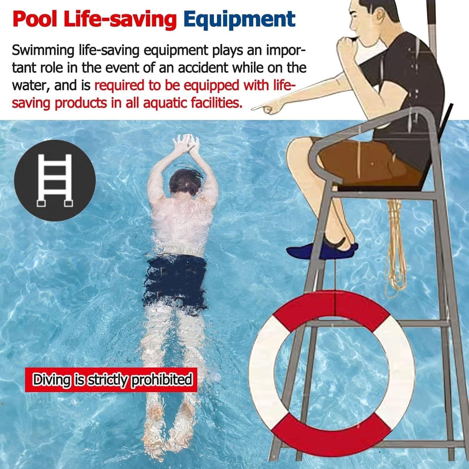 Chaise de sauvetage de piscine, tabouret de bar d'observation de plage pour la sécurité et la surveillance, durable de qualité commerciale