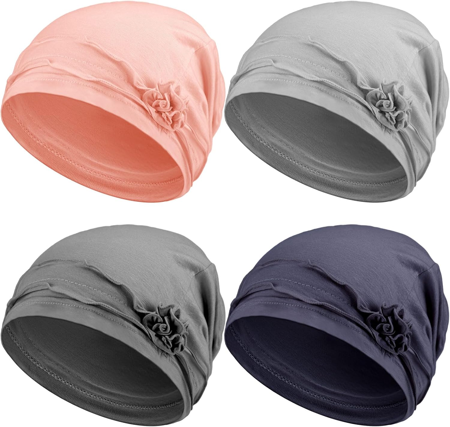 Geyoga 4 Pcs Flower Beanie Turban Chemo Headwear for Women Cancer Caps Soft Headcovers Headwrap Hats for Women