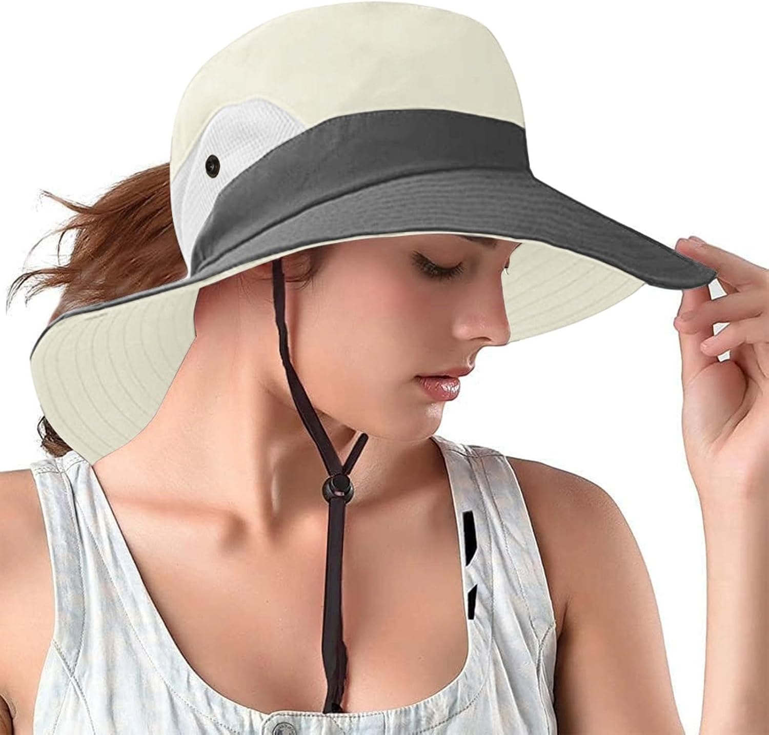 Sun Hats for Women UPF 50+ UV Protection Wide Brim Bucket Hat with Ponytail Hole Summer Beach Fishing Hiking Gardening Hats