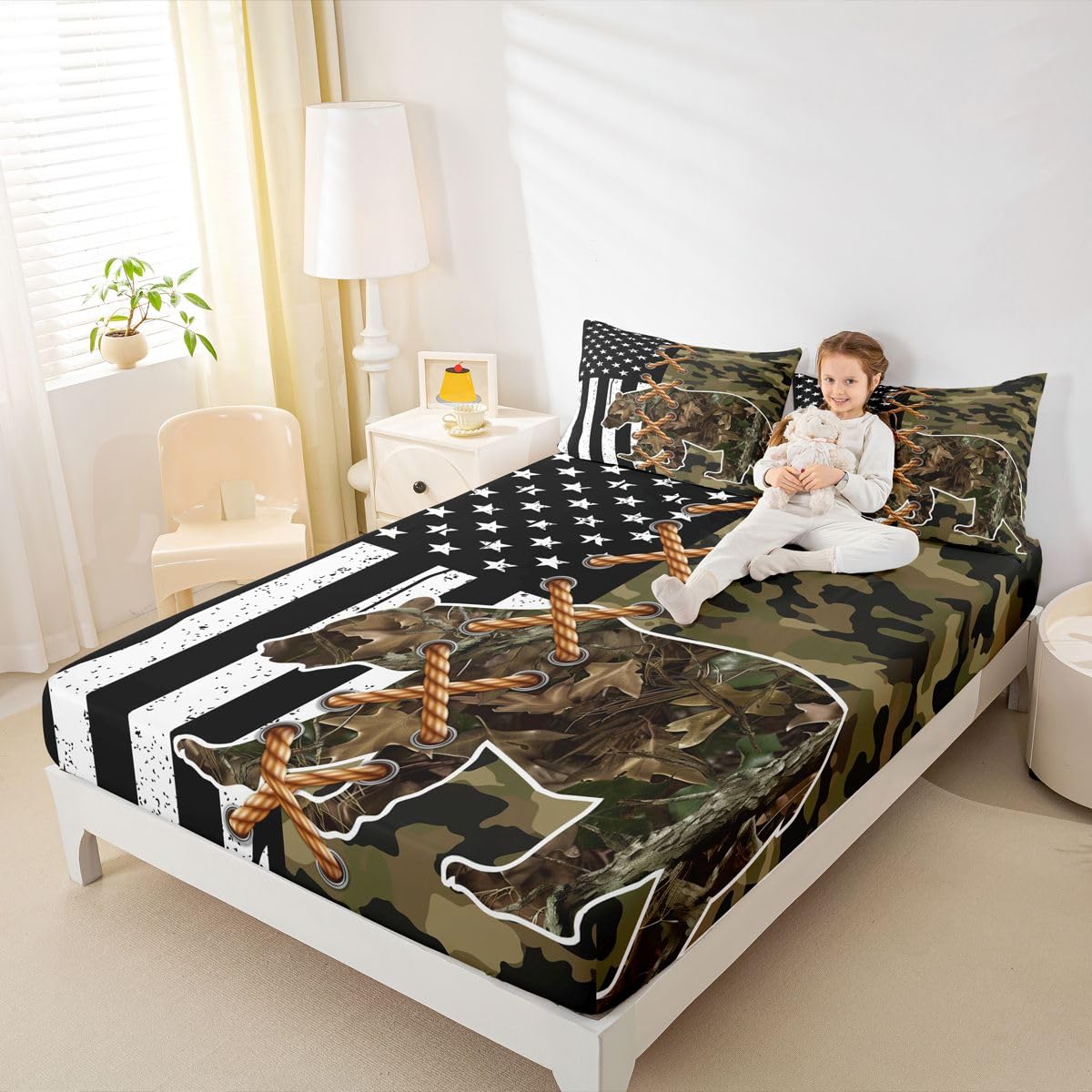 Homemissing AméRicain Drapeau Drap Housse 180x200cm