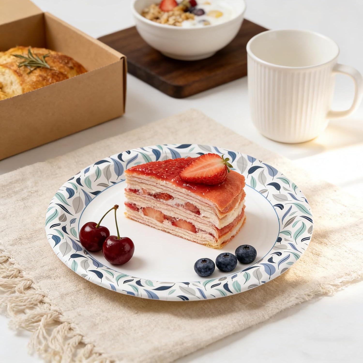 OuMuaMua 10 Inch Paper Plates, 300 Count Disposable Paper Plates, Soak Proof & Cut Resistant, Microwave Safe, Bulk Plates for Everyday Meals, Lunch & Family Use