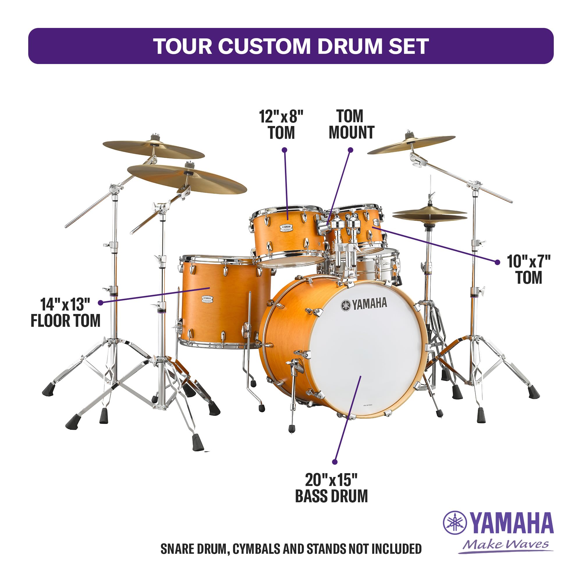 Yamaha Tour Custom Maple 4pc Fusion Shell Pack, Caramel Satin