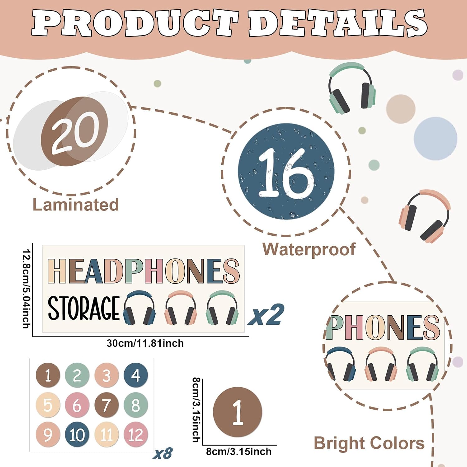 2 Pack Boho Headphone Organizer Classroom Headphone Storage Over the Door Hanging Headphone Organizer Holder 24 Pockets PVC Clear with Storage Card Number Stickers Hooks for School Phone Calculator
