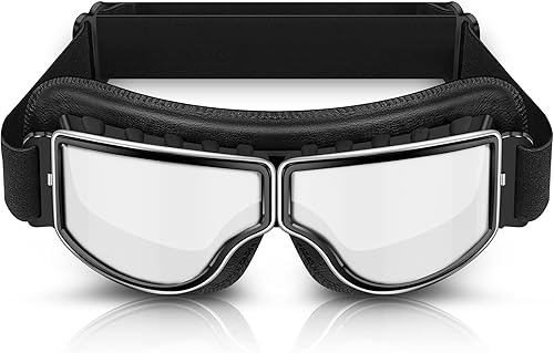 BELINOUS Gafas de motocicleta para scooter, ATV todoterreno, gafas de cuero vintage estilo piloto