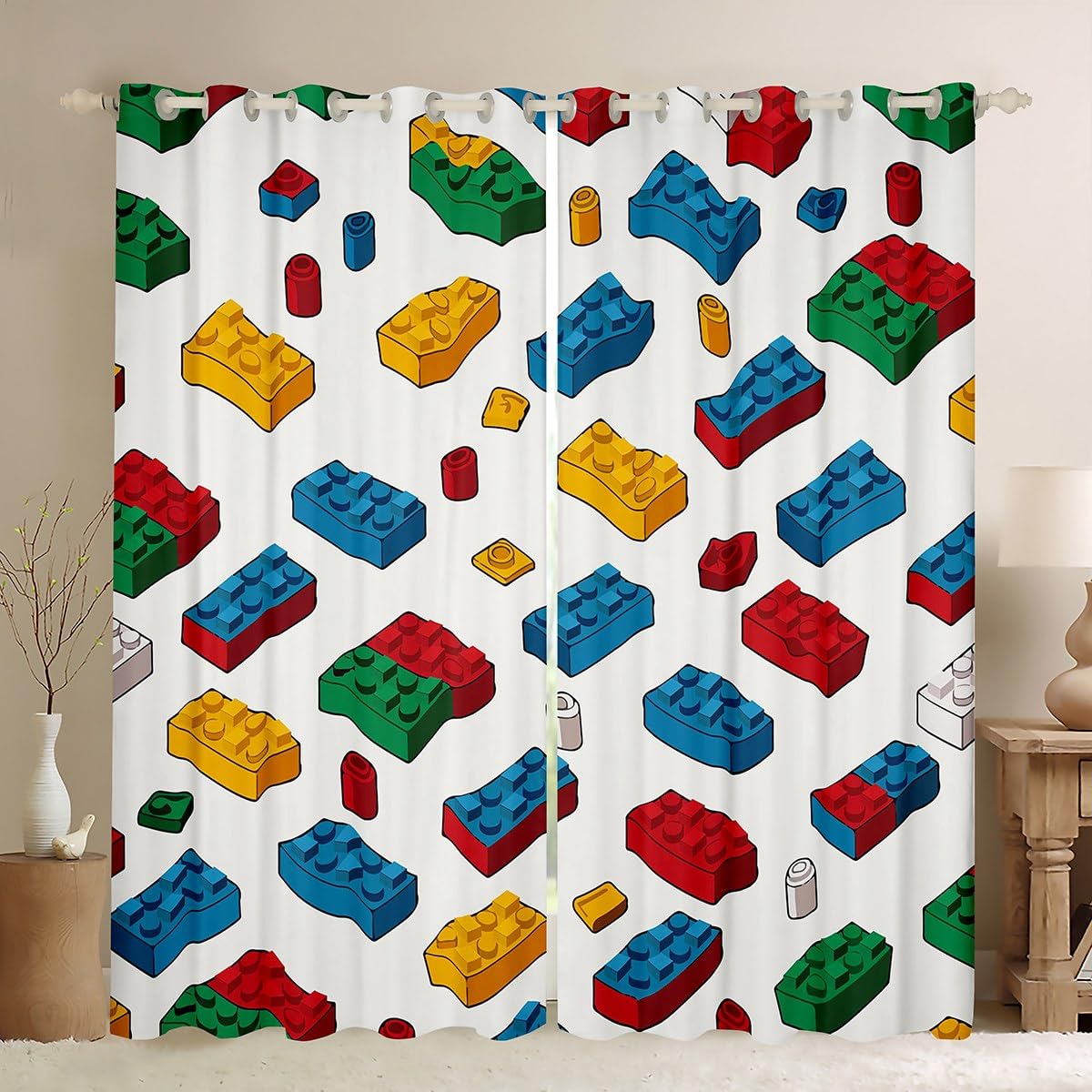Loussiesd Building Blocks Curtains for Bedroom Living Room (2 Panels, W66*L90) Kids Toy Brick Blackout Curtains Gaming Games Room Darkening Blackout Curtain Colorful Window Treatments โ image 1
