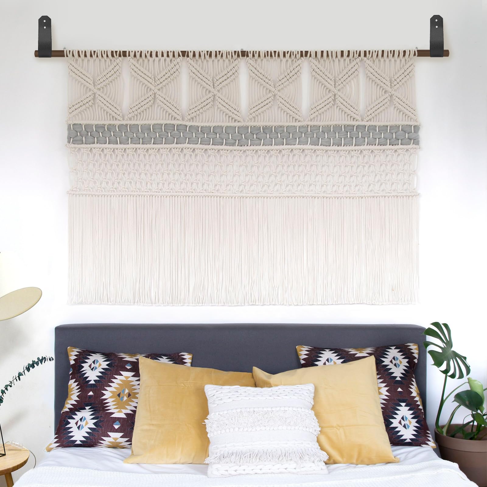 2 ganchos de madera para tapiz, barra telescópica, ajustable, estética, para colgar en la pared, barra rústica de madera maciza para tapices, mantas, cortinas y decoración de pared (9-60