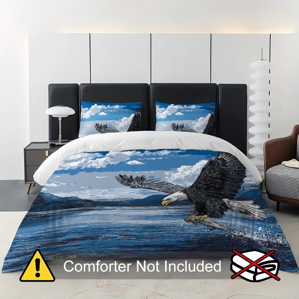 Zwierzę biały orzeł morski, malarstwo, nadruk 3D, dla dorosłych i dzieci, 3-częściowy komplet pościeli 180 x 200 cm, niebieska pościel, miękka i nie wymaga prasowania, z mikrofibry, poszewka na