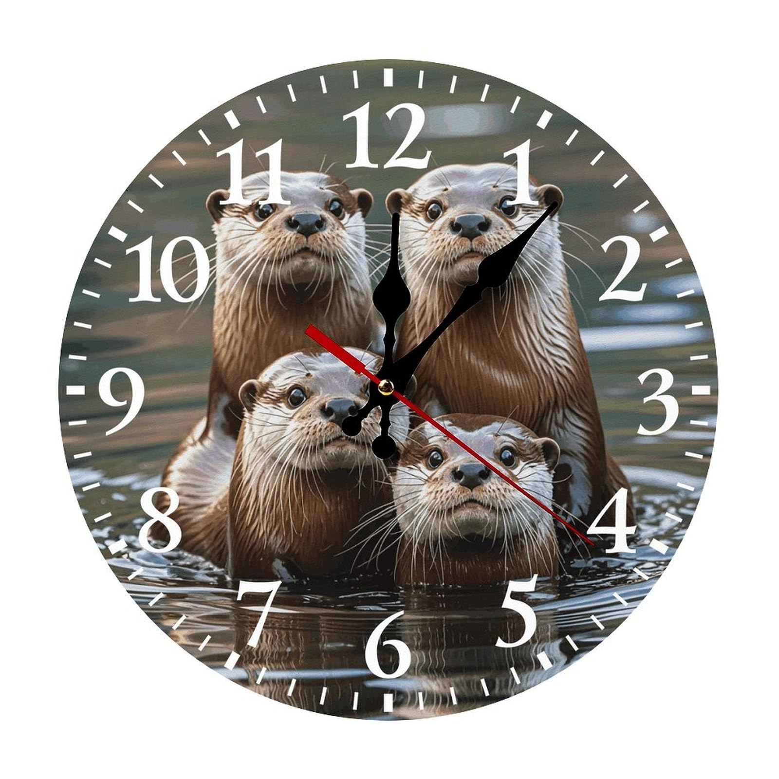 Horloge silencieuse sans tic-tac à piles motif trois loutres de 30 cm pour chambre à coucher